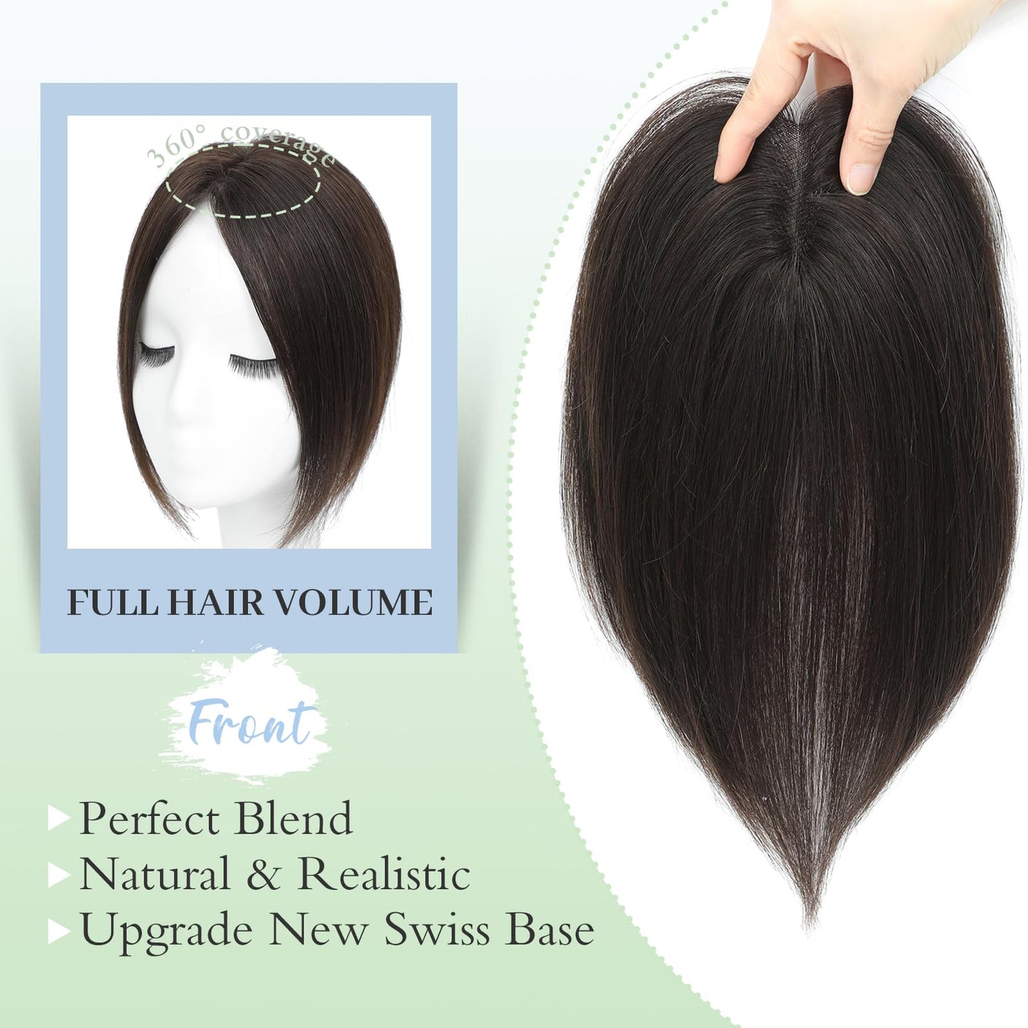 SEA SINGING Hair Toppers for Women Real Human Hair Upgrade Swiss Base Hand-Tied Invisible 10 Inch Toppers Hair Pieces for Women(2#)