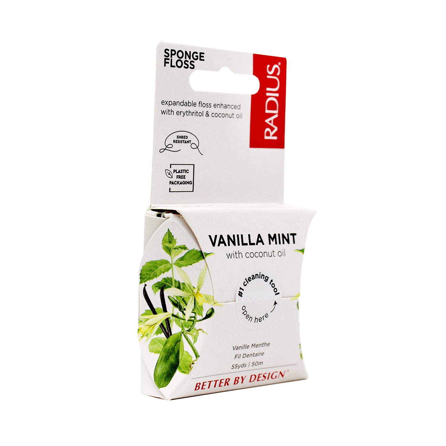 Radius Dental Floss, Sponge Floss, Vanilla Mint, 55 Yards, Vegan & Non-Toxic Oral Care Designed to Help Fight Plaque, Pack of 2