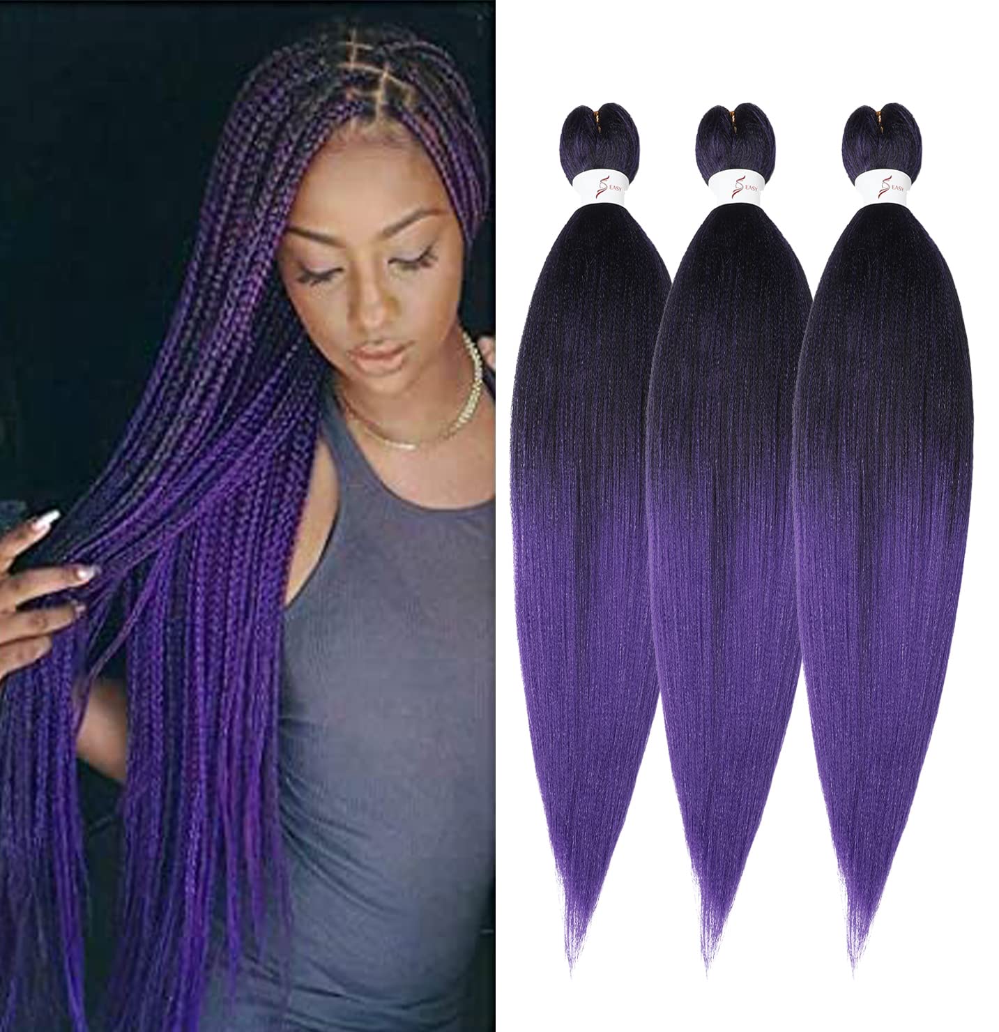 8 Packs 20-Inch Ombre Pre-Stretched Braiding Hair - Soft Yaki Texture Extensions