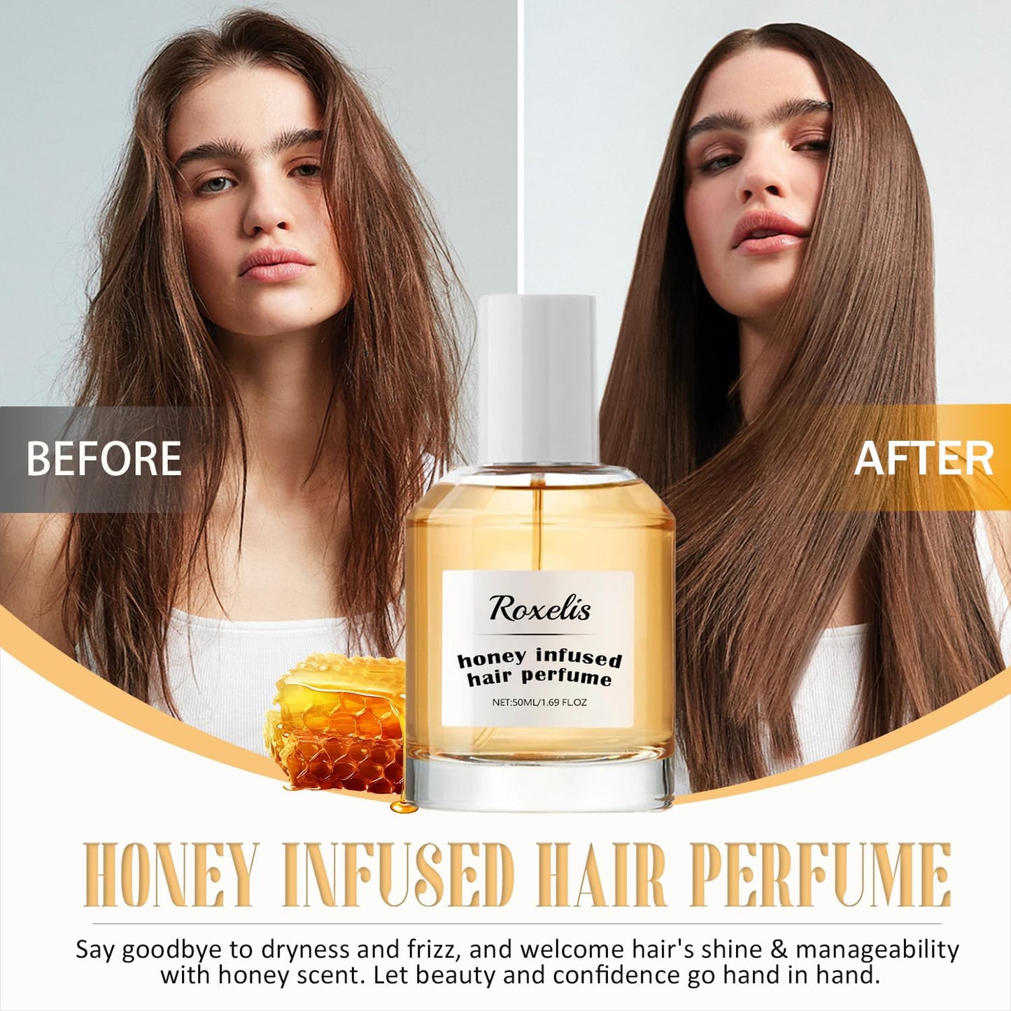 BYAYW Honey Infused Hair Perfume for Women, Delicate Honey Hair Perfume and Body Mist Spray, Nourishing and Hydrating Hair Shine Spray-A Warm and Sensual Fragrance With Sweet Floral Scent 50ML