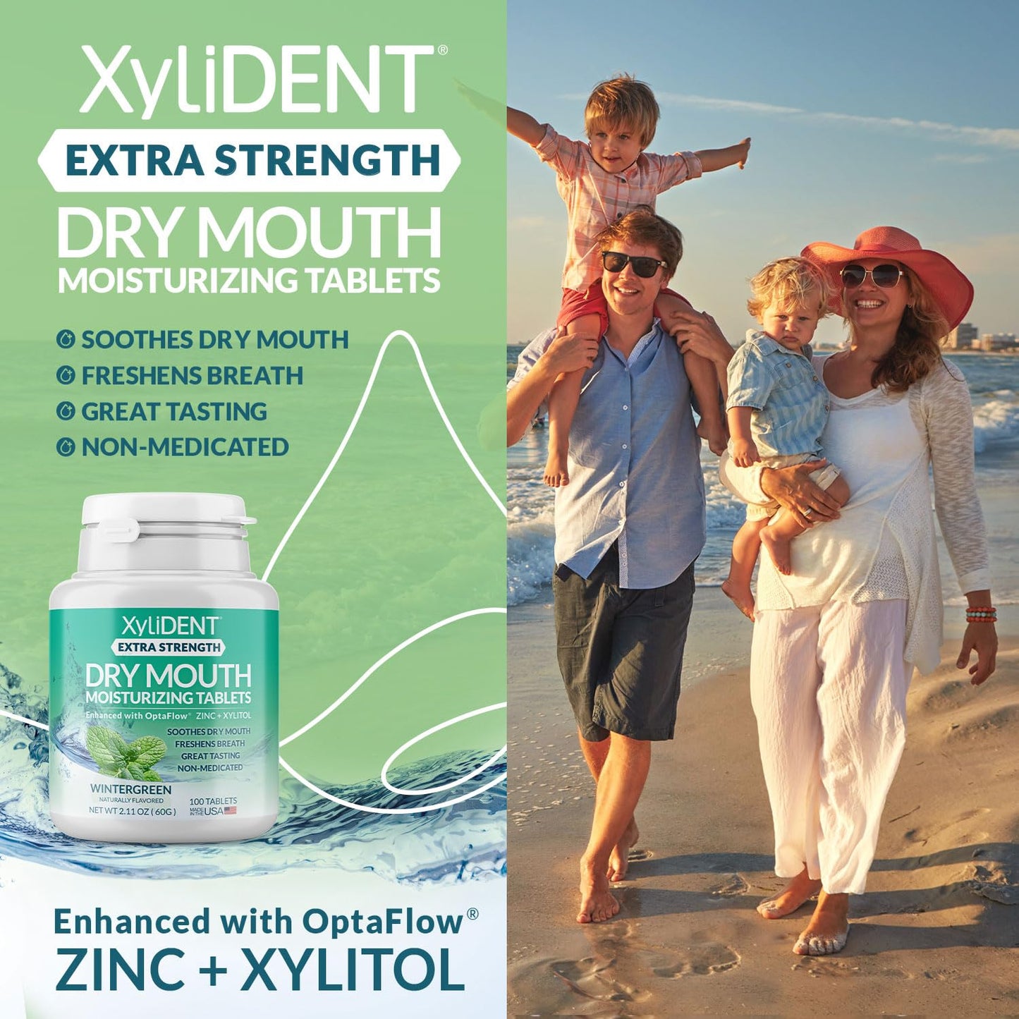 XyliDENT Extra Strength Xylitol Tablets for Dry Mouth Relief - Stimulates Saliva, Freshens Breath, Reduces Acid Production, Fast Acting Relief, 100 Count (Wintergreen)