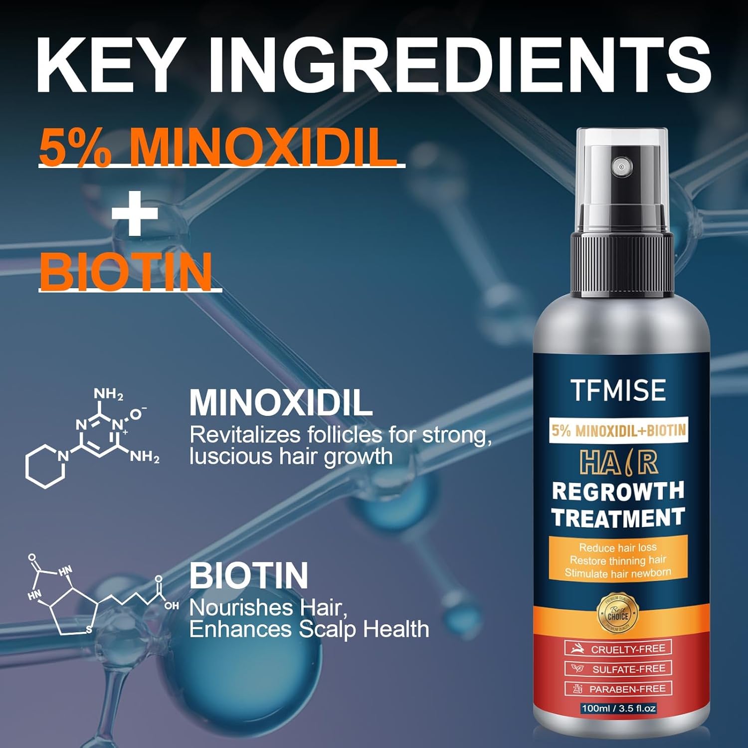 5% Minoxidil Spray for Men & Women - Extra Strength Hair Growth Solution with Biotin, 3.38 Fl. Oz