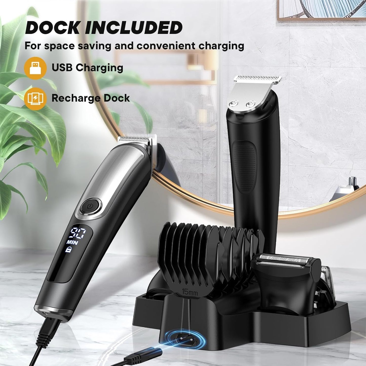 Beard Trimmer for Men - Cordless Waterproof Grooming Kit with LED Display