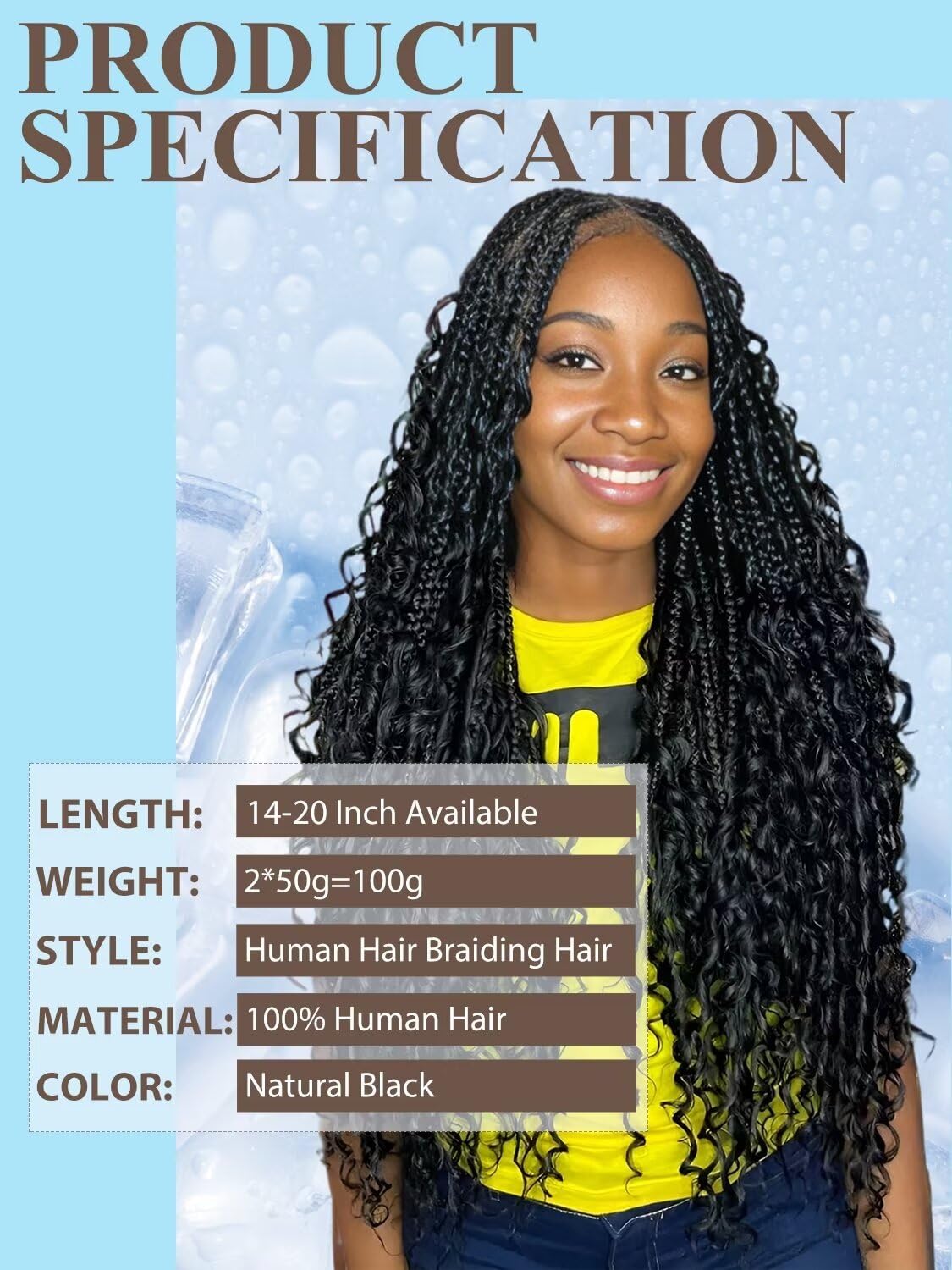 Human Braiding Hair Boho Braids Human Hair 100g 16 Inch Deep Water Wave Bulk Hair for Braiding No Weft 2 Bundle 12A Brazilian Virgin Curly Hair Extensions Wet and Wavy Human Hair Braiding Hair
