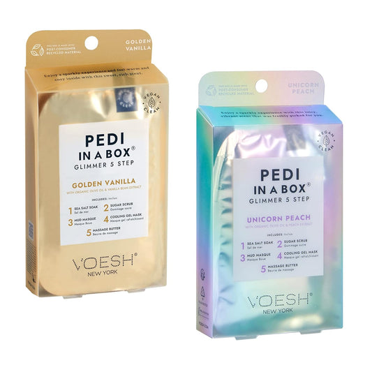 VOESH Pedi in a Box Glimmer - Sparkly Spa Pedicure Kit, 2 Pack Vegan Foot Care