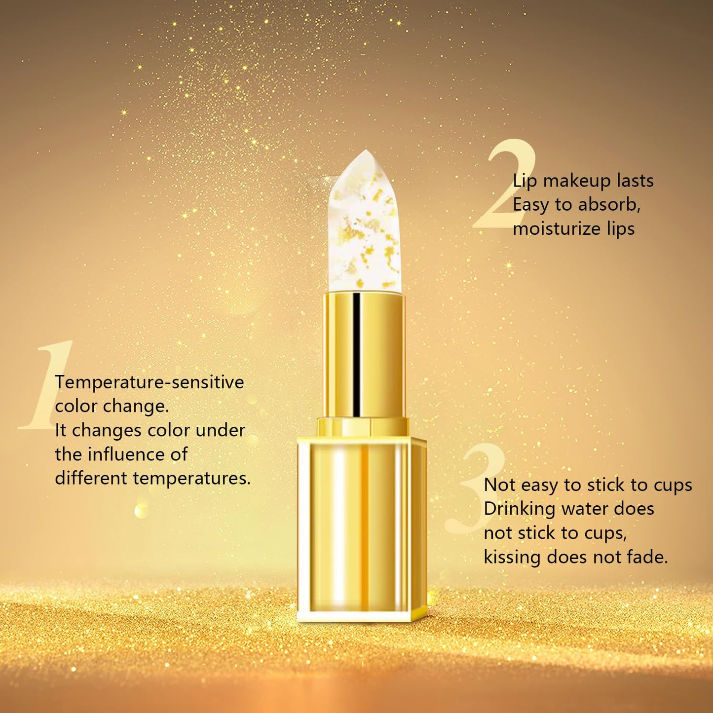 Color Changing Lipstick,Transferproof Colors Changings Transparente Lipsticks,Gold Crystal Color Changing Lipstick, Long Lasting 24 Hours Moisturizing Glossy Shine Lip Gloss(2PCS)