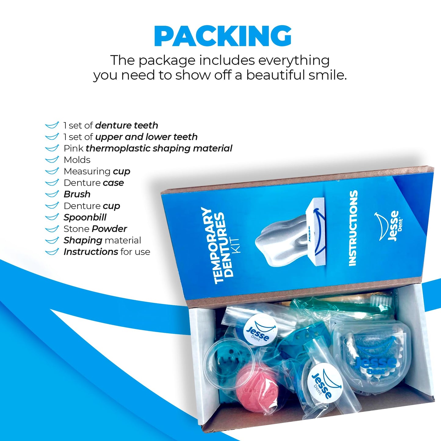 Jesse Dent - DIY Dentures, Customizable Kit with 12 Pieces, Simple to Use. Dentures Upper and Lower, Home Denture Solution for an Ideal Smile, Women and Men