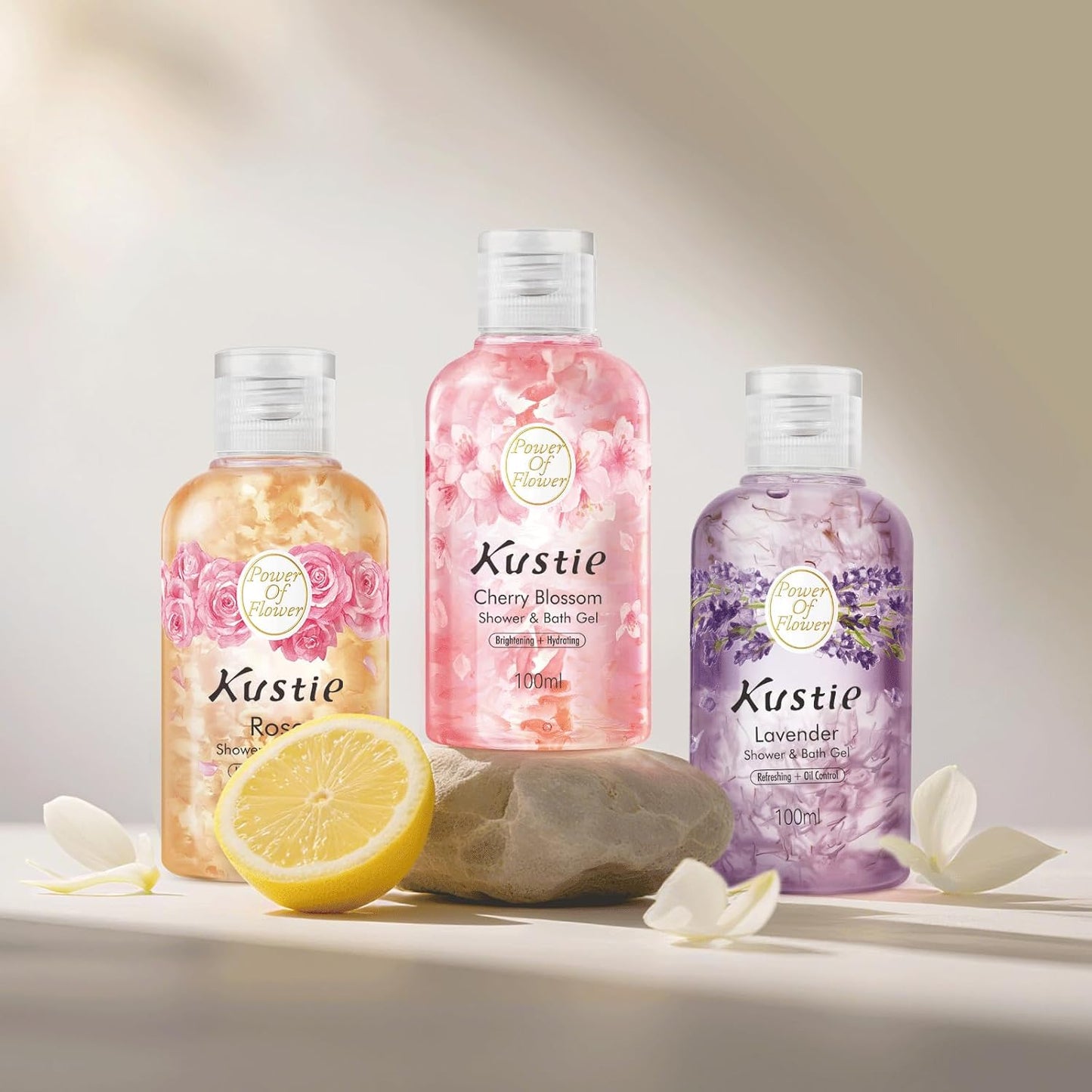 Rose Oil Anti-Aging Body Wash with Real Petals | Deep Moisturizing Shower Gel for Dry Skin, 16.9 fl oz