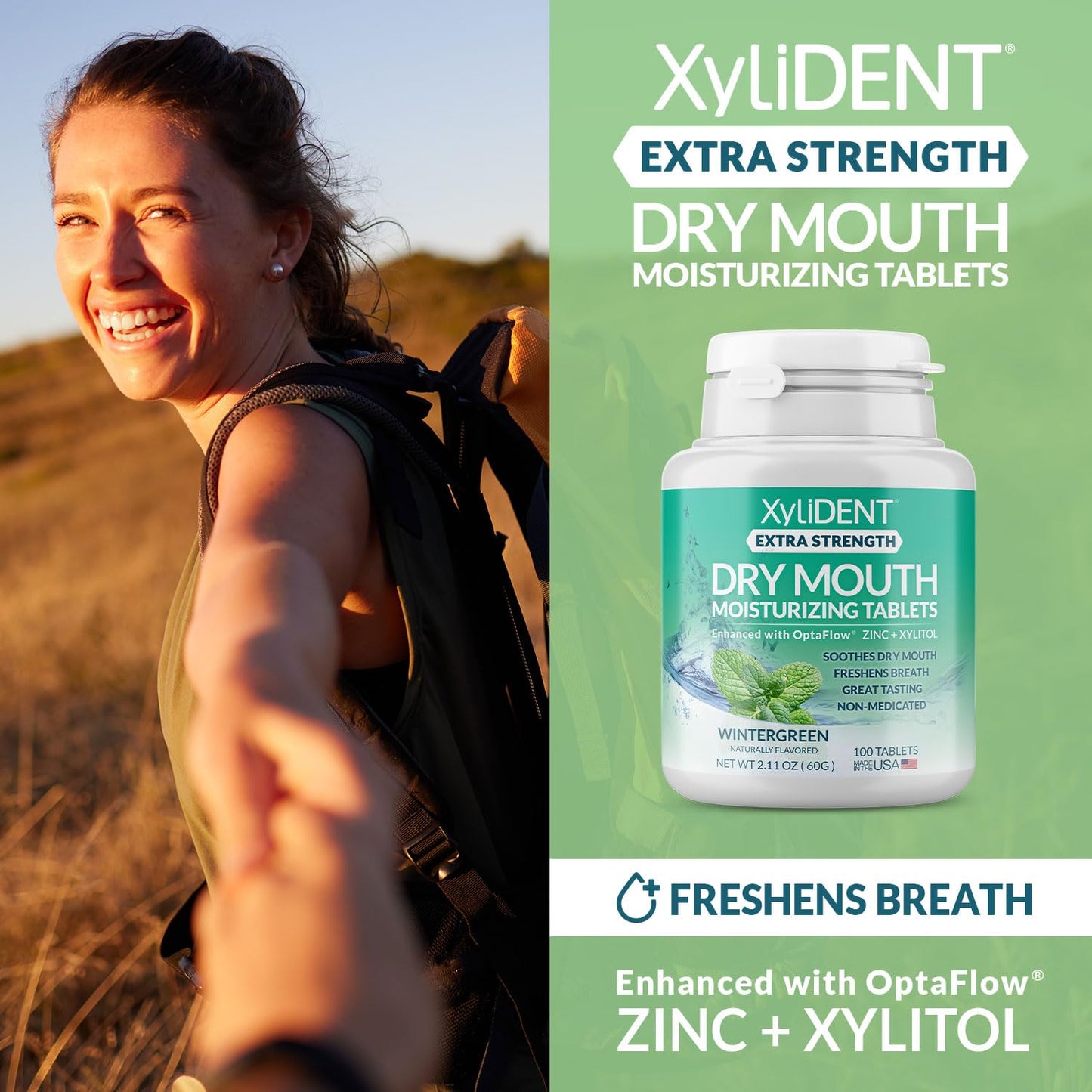 XyliDENT Extra Strength Xylitol Tablets for Dry Mouth Relief - Stimulates Saliva, Freshens Breath, Reduces Acid Production, Fast Acting Relief, 100 Count (Wintergreen)