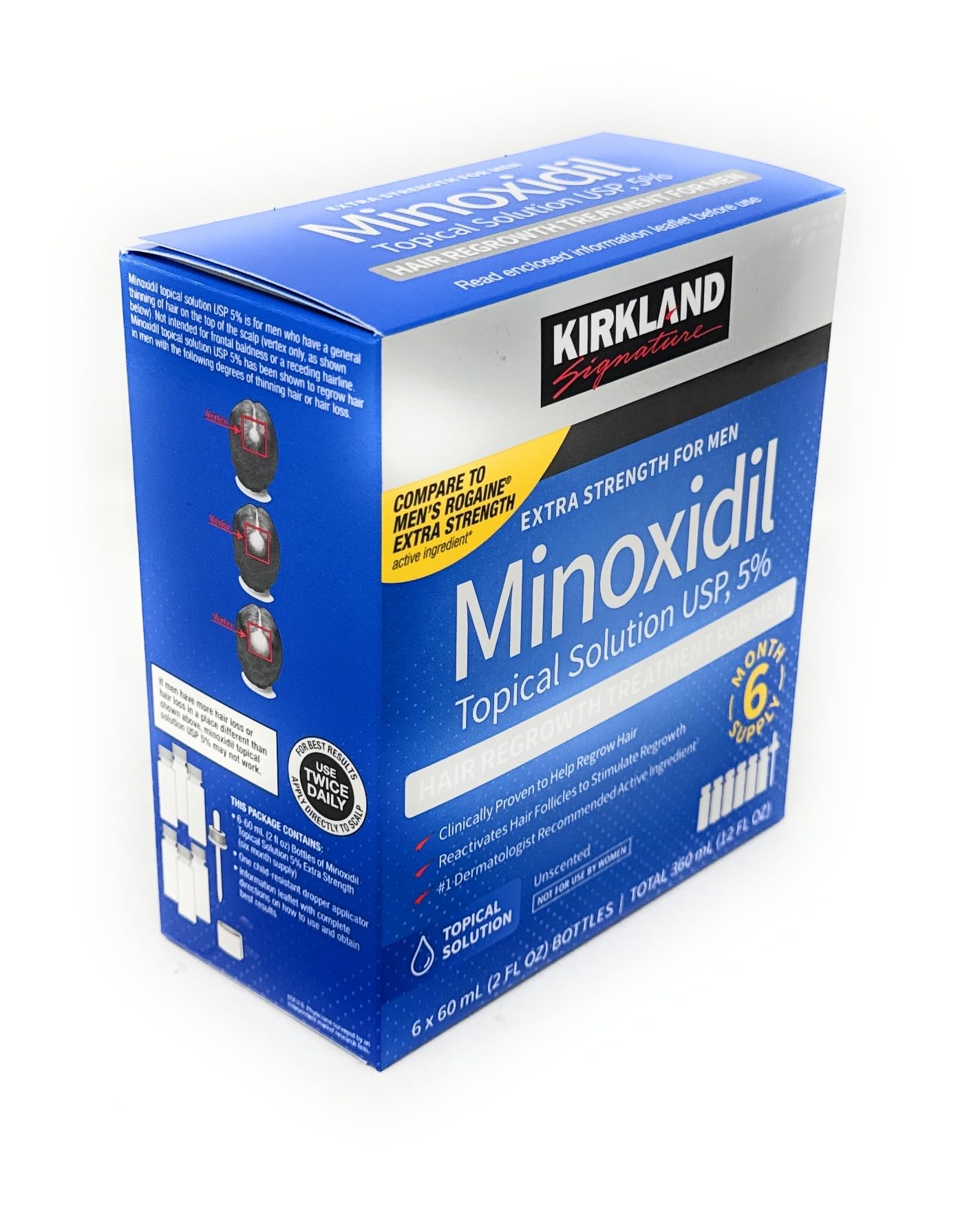 Minoxidil for Men 5% Extra Strength Hair Regrowth for Men fLsbok, 6 Month Supply by Kirkland Signature, 6 Pack (2 oz Bottle)