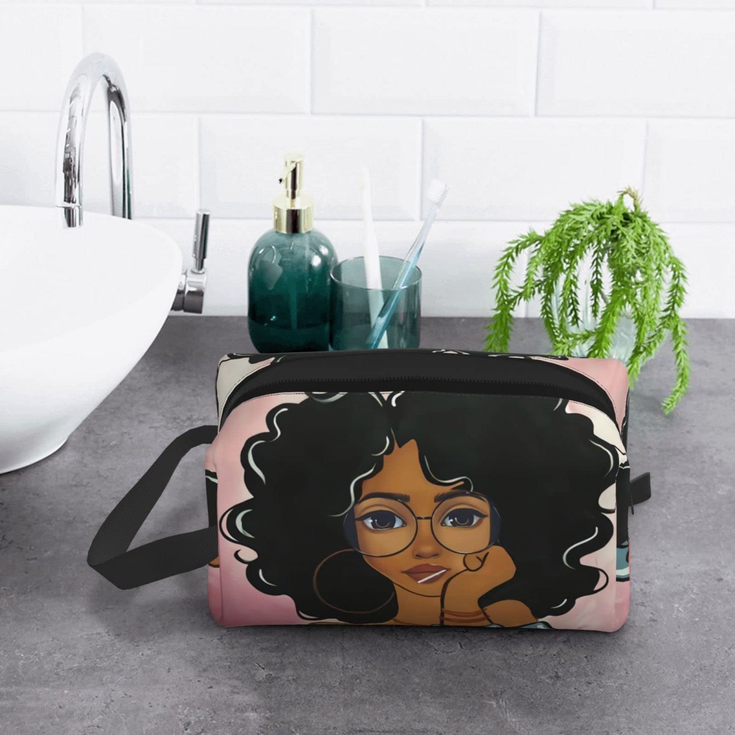 African Melanin Women Cosmetic Bag, Black African Women Makeup Bag, Toiletry Canvas Makeup Bags, Zipper Cosmetic Pouch Reusable Organizer for Week Inspirational Gifts