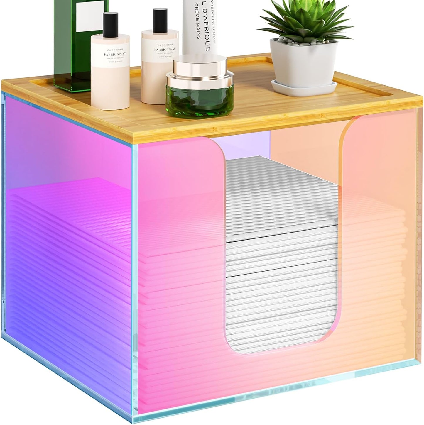 VITVITI Acrylic Face Towel Holder Box - Large Disposable Towel Storage with Bamboo Lid for Bathroom & Vanity