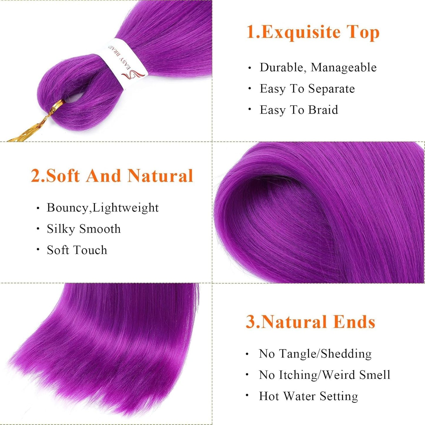 24-Inch Pre-Stretched Braiding Hair - 8 Packs Soft Yaki Texture for Crochet & Twists