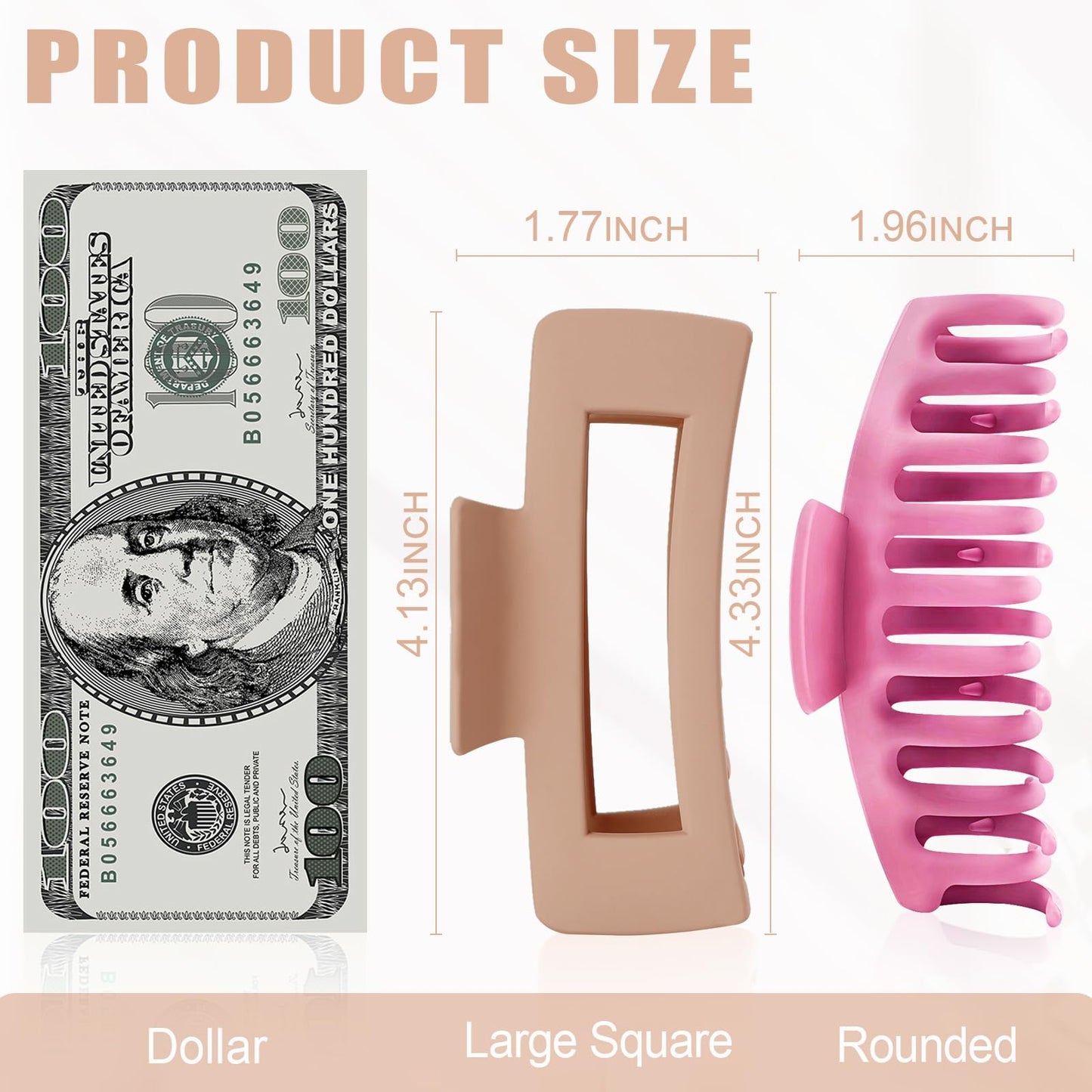 TOCESS 8 Pack Big Hair Claw Clips for Women Large Claw Clip for Thin Thick Curly Hair 90's Strong Hold 4.33 Inch Nonslip Matte Jumbo Hair Clips (8 Pcs)
