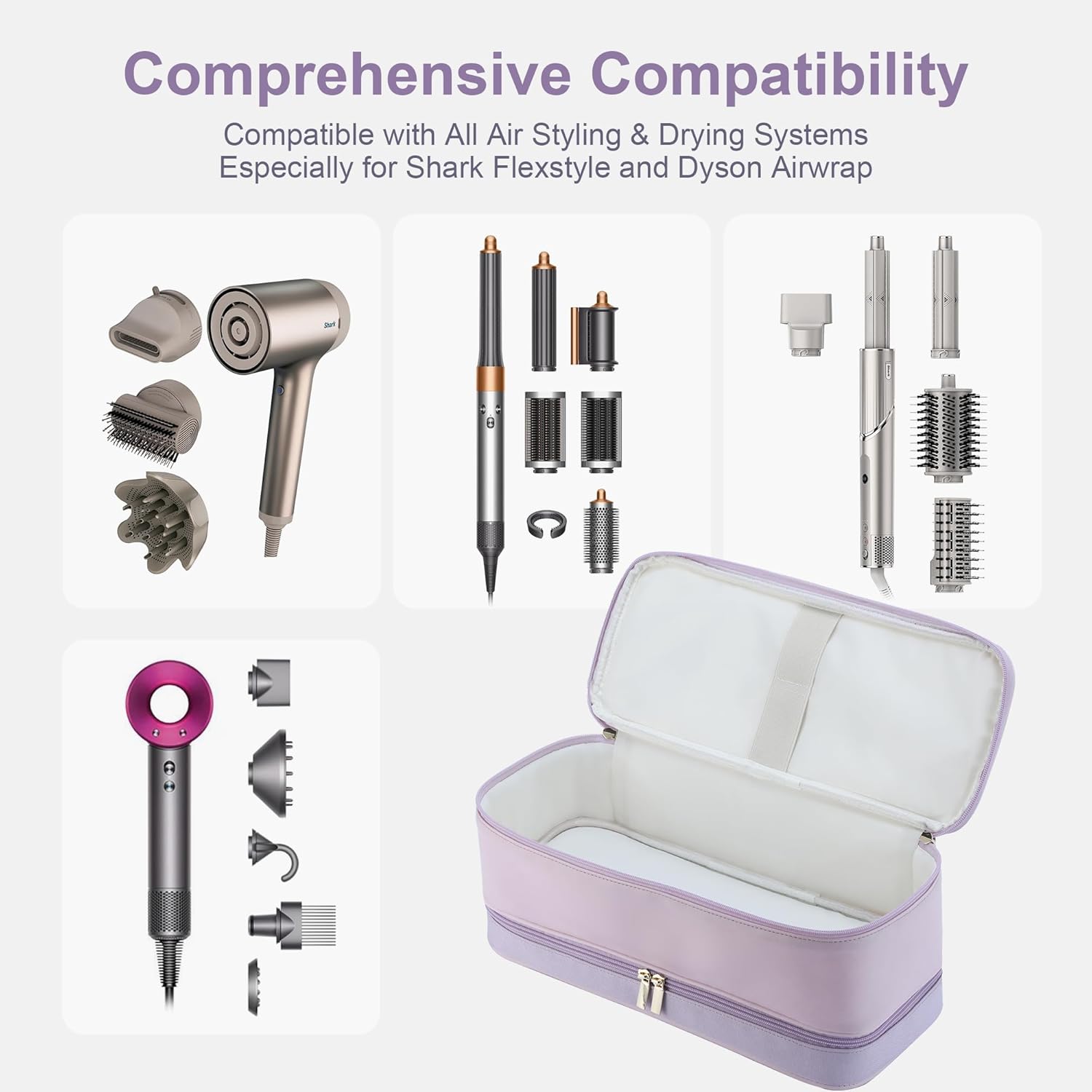 Dyson Airwrap Travel Case - Double-Layer Storage Bag for Shark Hair Dryer & Attachments