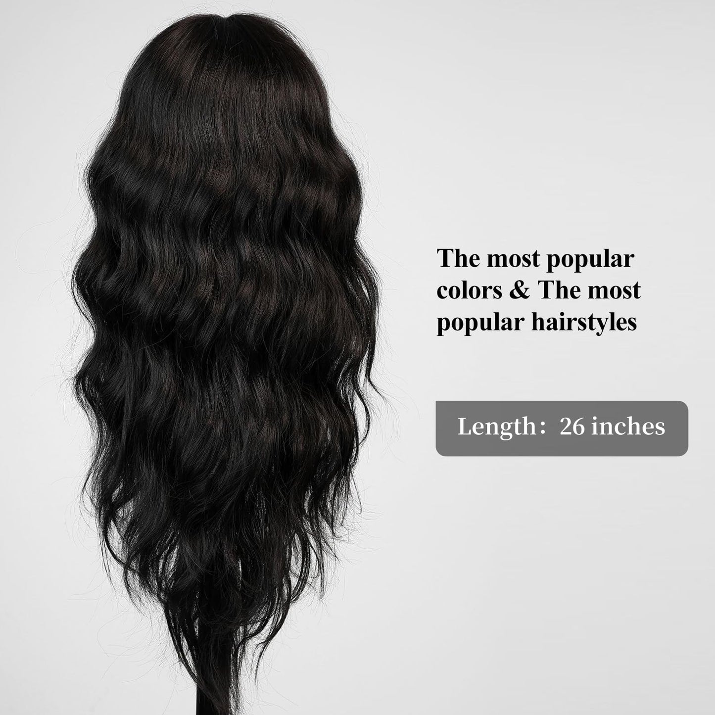 HAIRCUBE Black Wig with Bangs for Women Long Wavy Hair Wig Black Wig Curly Wavy Synthetic Wigs for Girls Daily Party Use