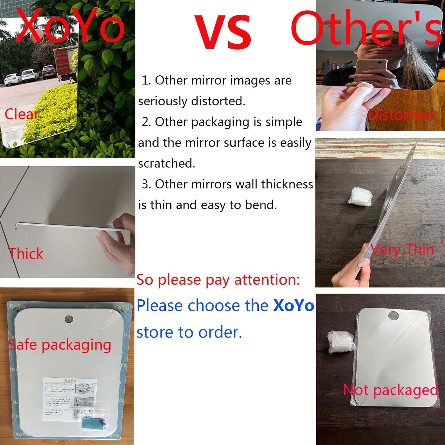 APHUIME XoYo-Large Fogless Shower Mirror (11inX7.48in), Includes 1 Adhesive Hooks, Anit-Fog Shower Mirror, Shower Makeup Shave Mirror, Frameless Shower Mirror, Wall Hanging Mirror (Large, 1 Pack)