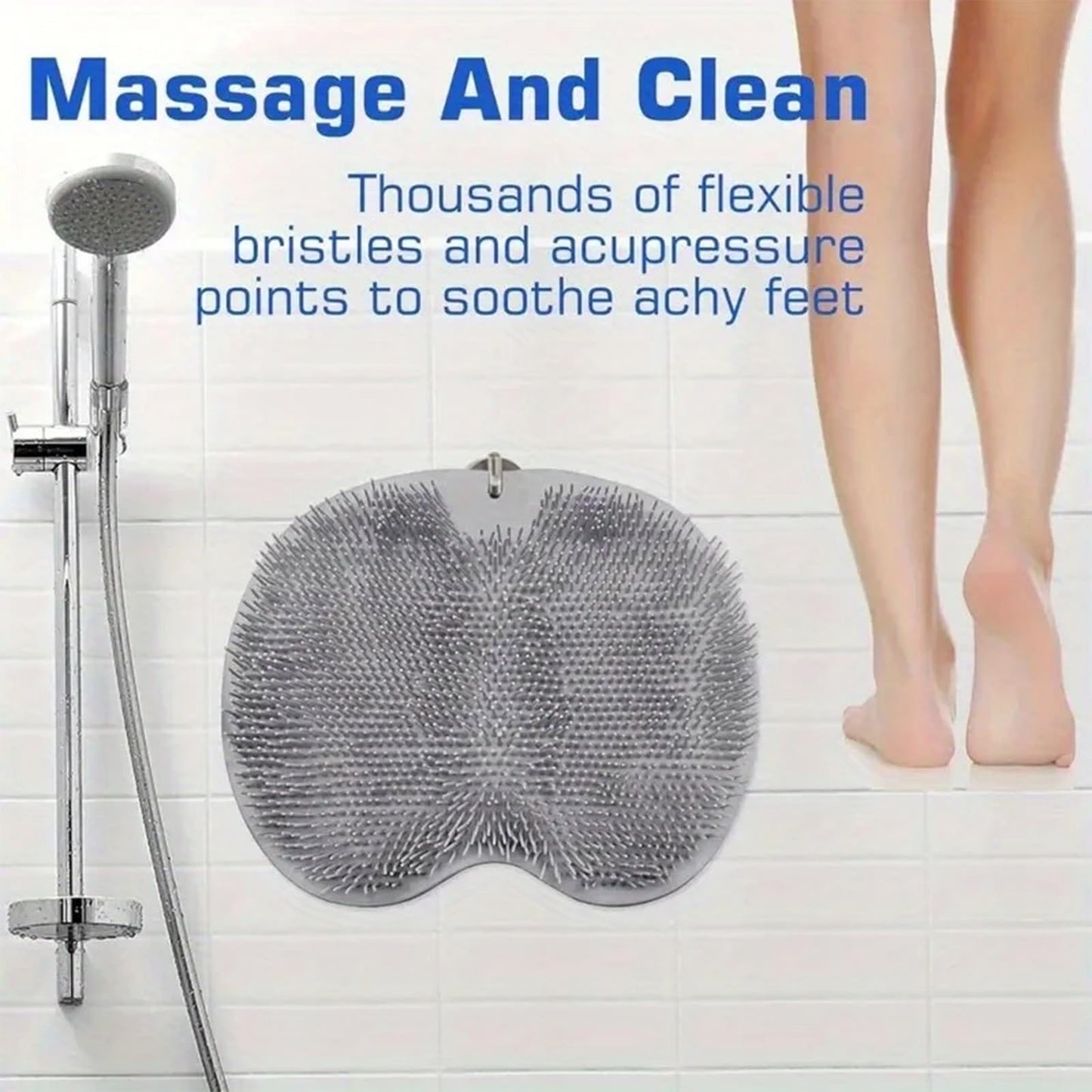 Solespa Hands-Free Silicone Foot Scrubber Mat, Shower Foot Scrubber Mat with Non-Slip Suction Cups, Wall Mounted Back Washer Exfoliating Bath Wash for Men & Women (Gray)