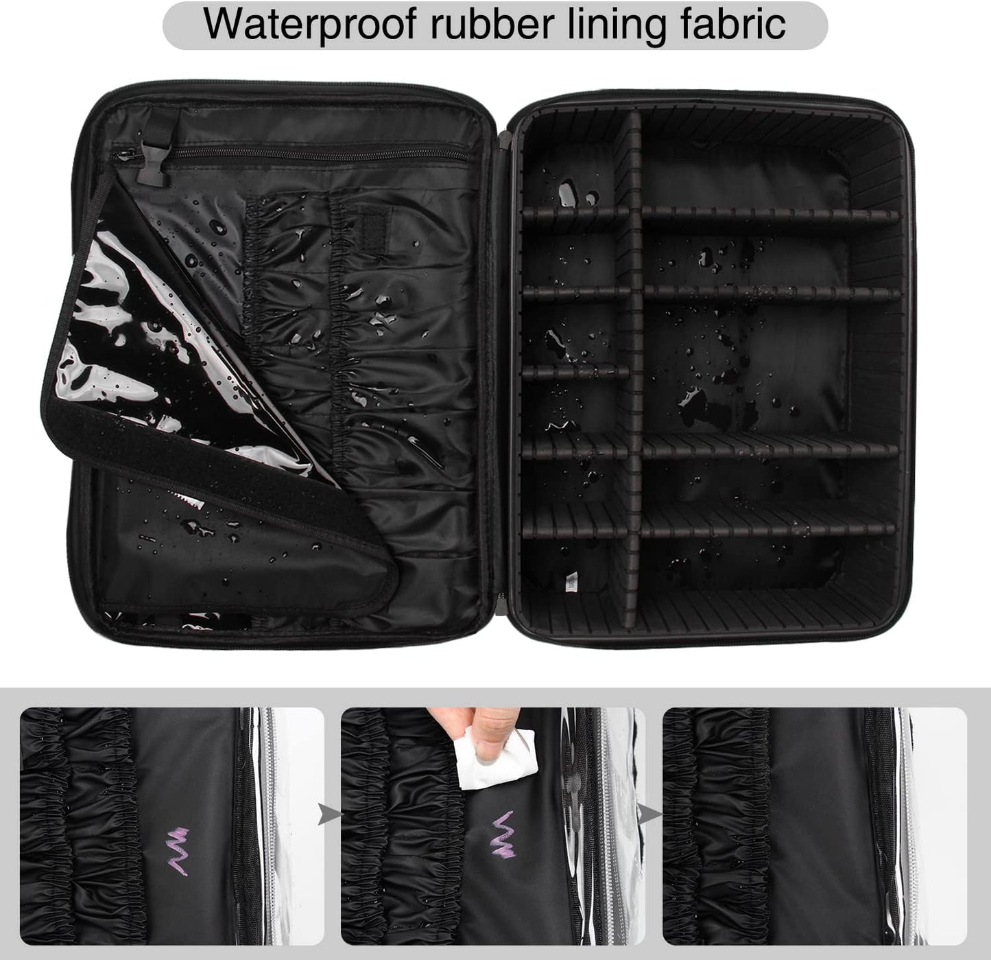 Relavel Portable Travel Makeup Case Organizer with Adjustable Dividers - Black Cosmetic Storage for Brushes, Toiletries & Jewelry