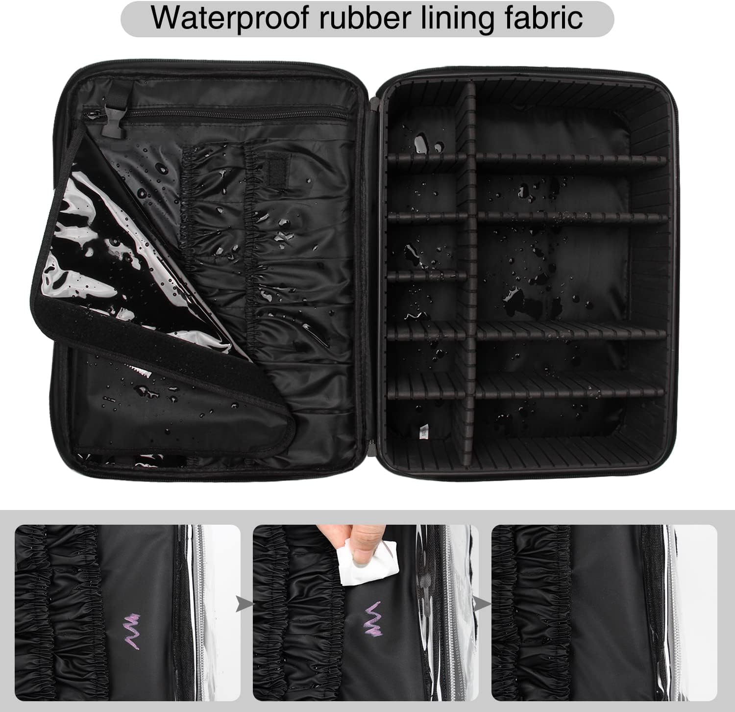 Relavel Portable Travel Makeup Case Organizer with Adjustable Dividers - Black Cosmetic Storage for Brushes, Toiletries & Jewelry