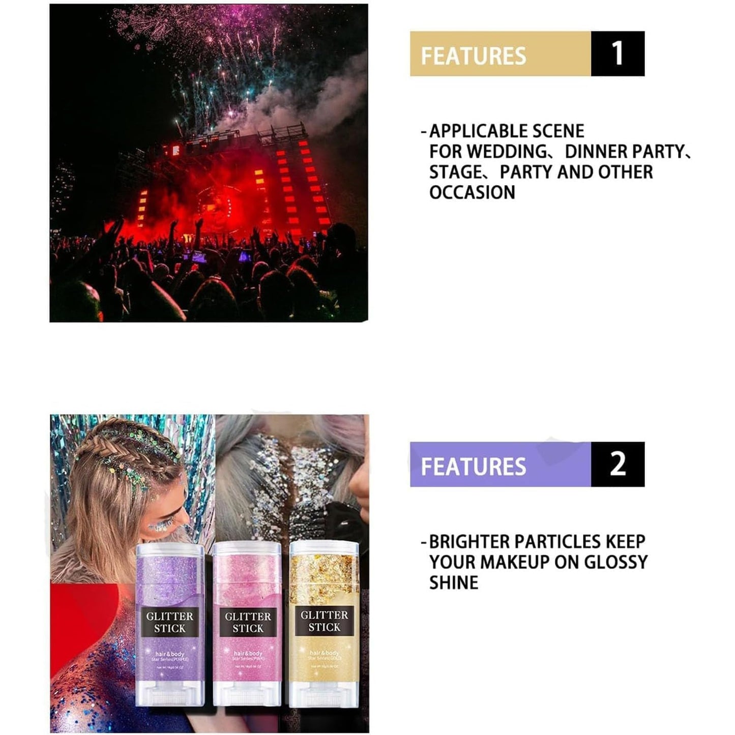 Liplaya Glitter Stick, Magic Pearl Flash Sticks, Facial Glitters Sticks, Glitter Stick for Face & Body, Parties, Music Festivals, Body Makeup Accessories for Women, Long-Lasting Shine (Pink)