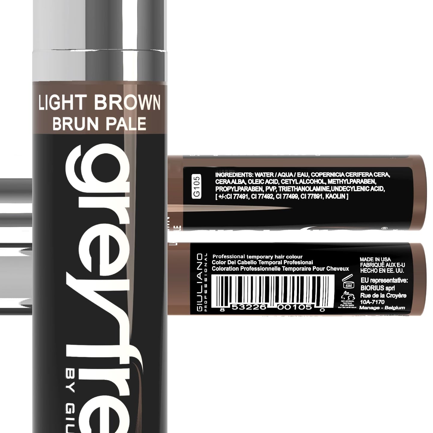 Greyfree Root touch up hair mascara temporary cover conceal gray roots hair lines eyebrows mens mustache and beards Light-Brown