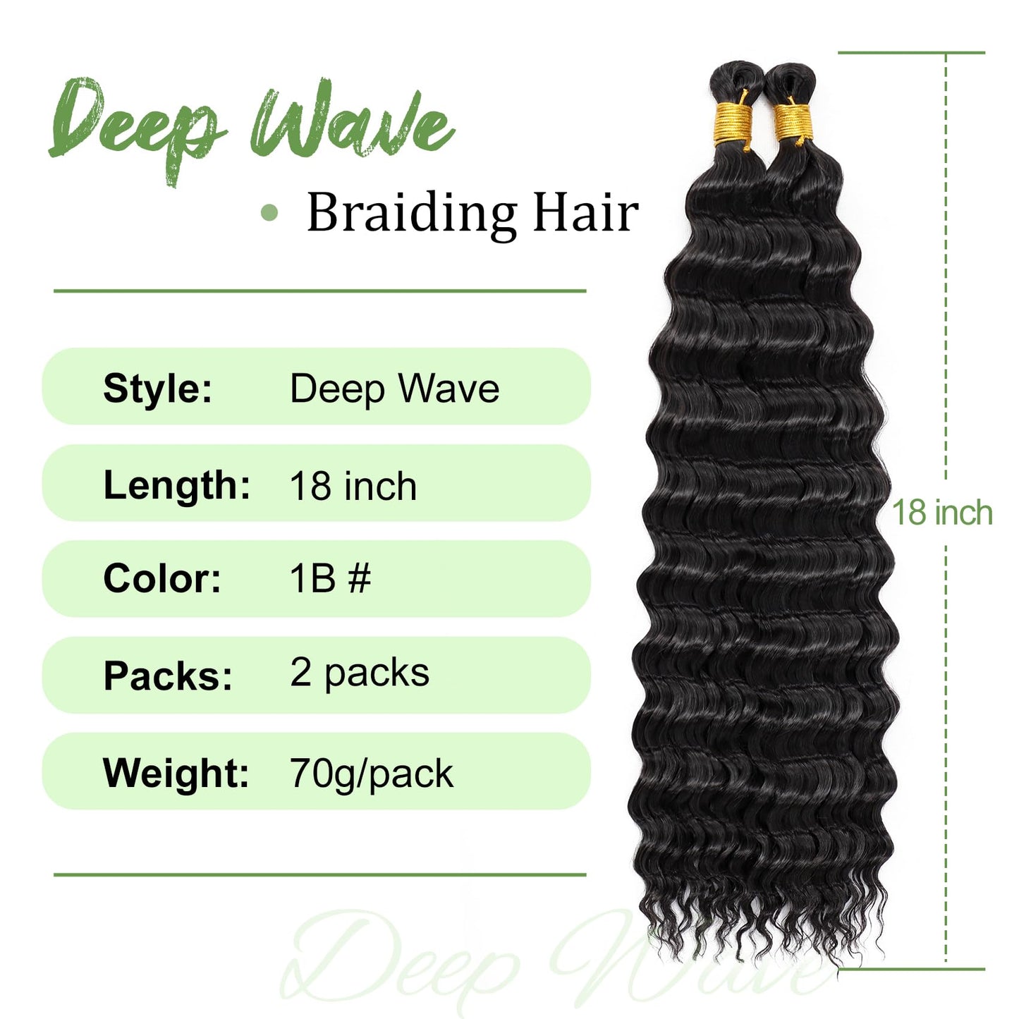 Eerya Long Curly Braiding Hair 18 Inch 2 Packs Ocean Wave Crochet Hair for Black Women Deep Wave Braiding Hair for Boho Braids (18 inch, 1B)