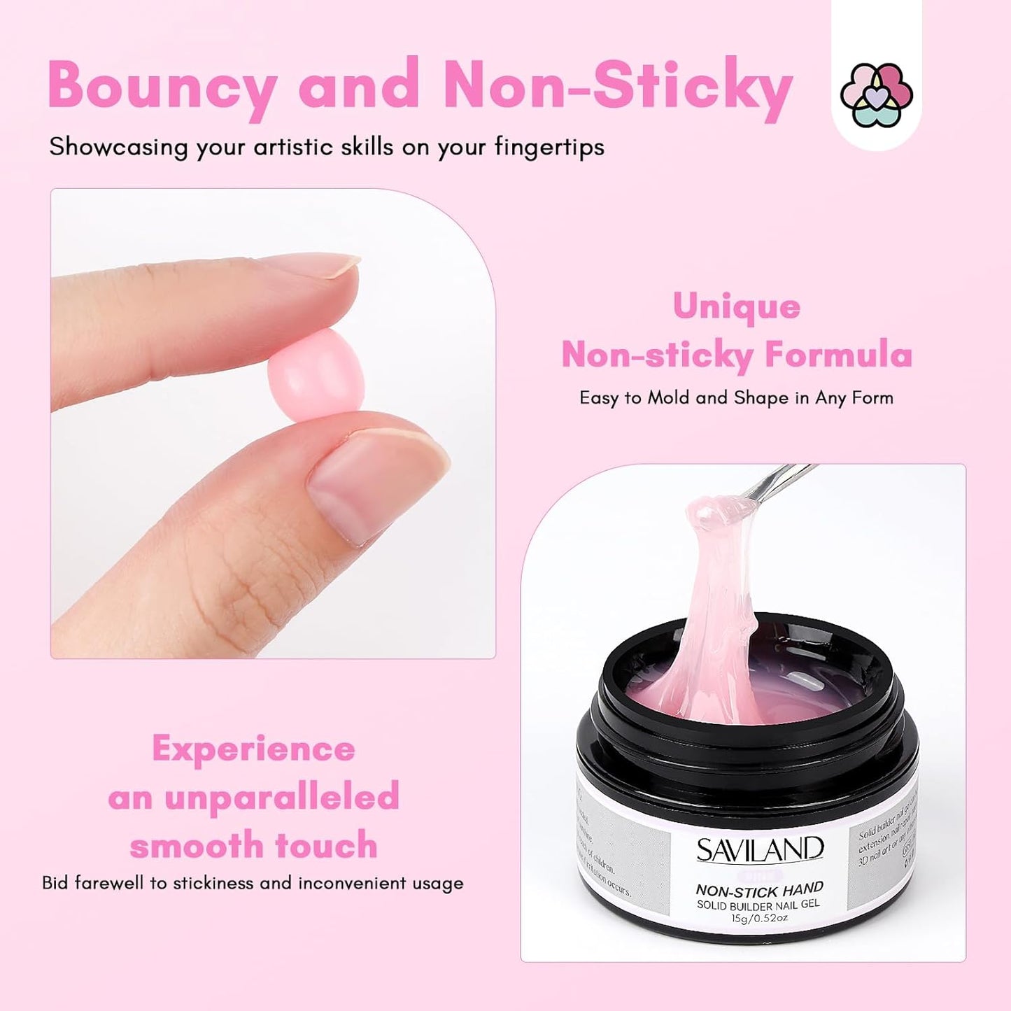 Builder Nail Gel Kit - 4 Colors (Clear, Nude, White, Pink) for Nail Extensions & 3D Sculpting - Long-Lasting Non-Sticky Hard Gel with Chrome Powder