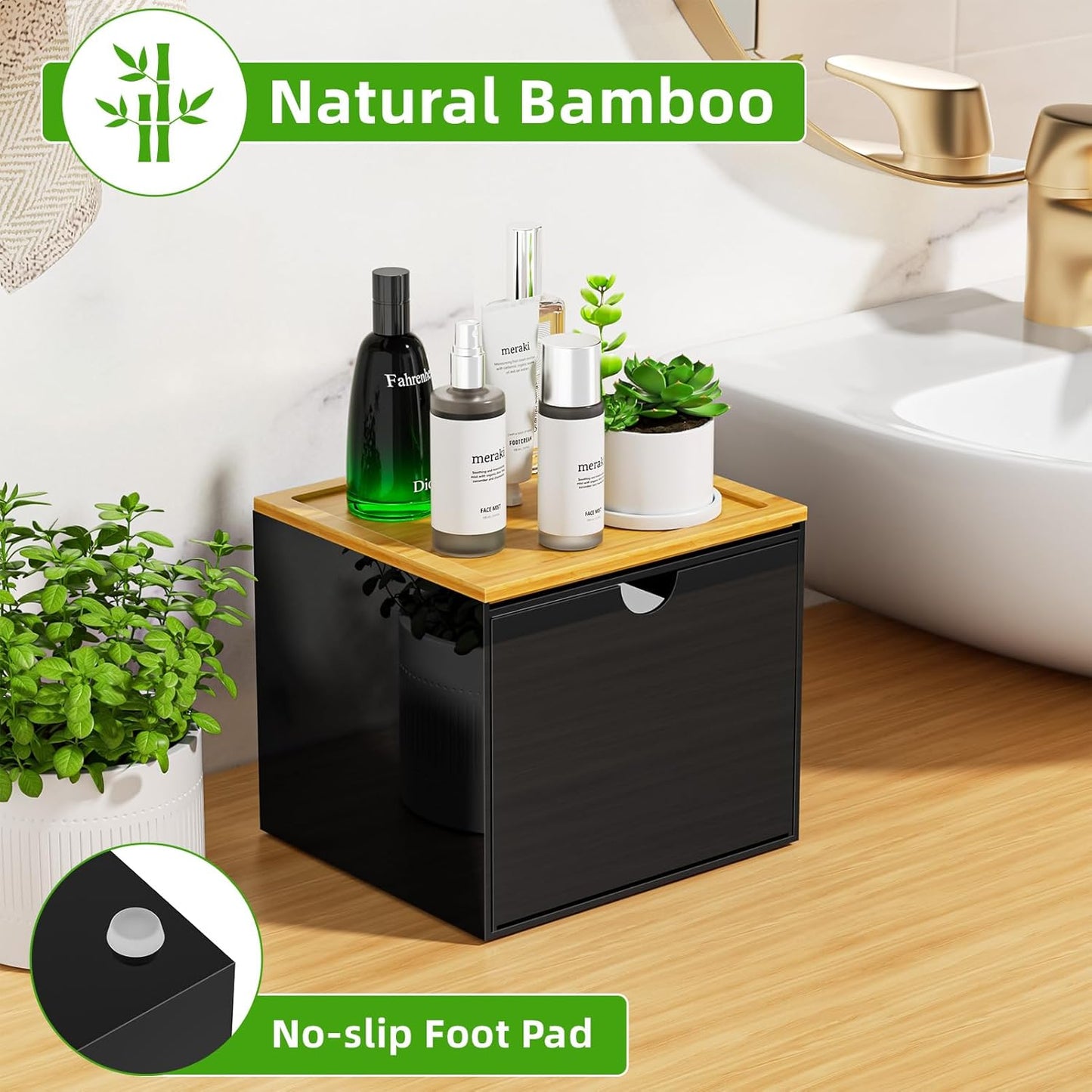 VITVITI Acrylic Face Towel Holder Box - Large Disposable Towel Storage with Bamboo Lid for Bathroom & Vanity