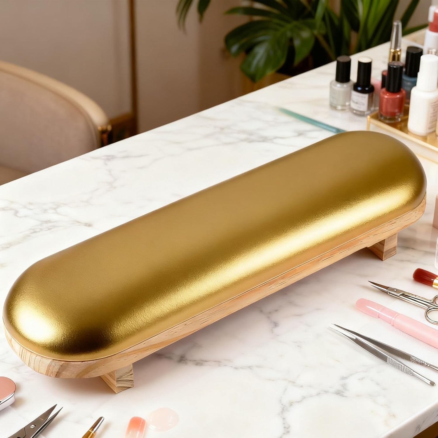 Manicure Hand Rest Pillow - TANG SONG Wooden Nail Stand Cushion for Nail Tables (Cream Yellow)
