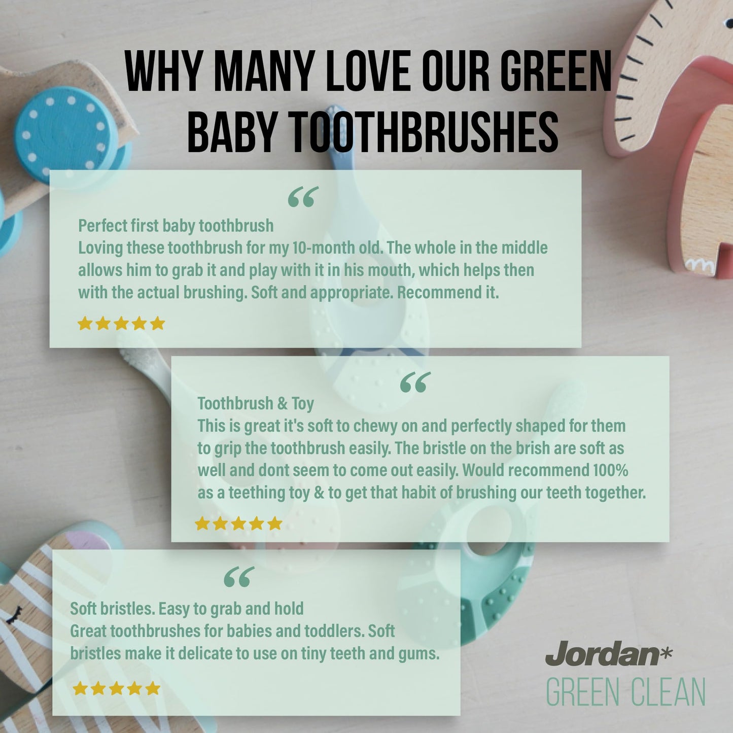 Jordan* ® | Step 1 Green Clean Toddler Toothbrush | Pack 3 Units