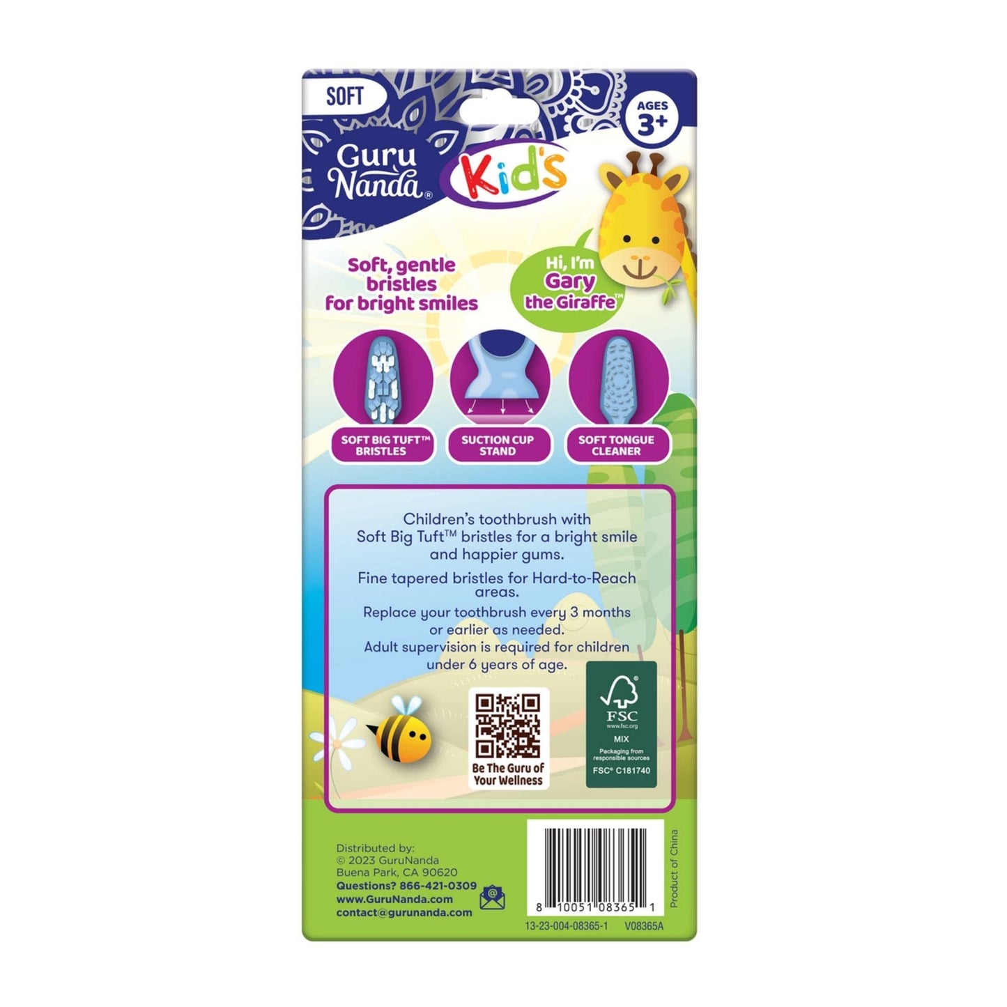 GuruNanda Kids Toothbrush with Suction Cup & Fun Animal Designs - Soft Bristles for Healthy Gums- Non-Slippery & Mess-Free Toothbrush, 3+ Age- 4 Count