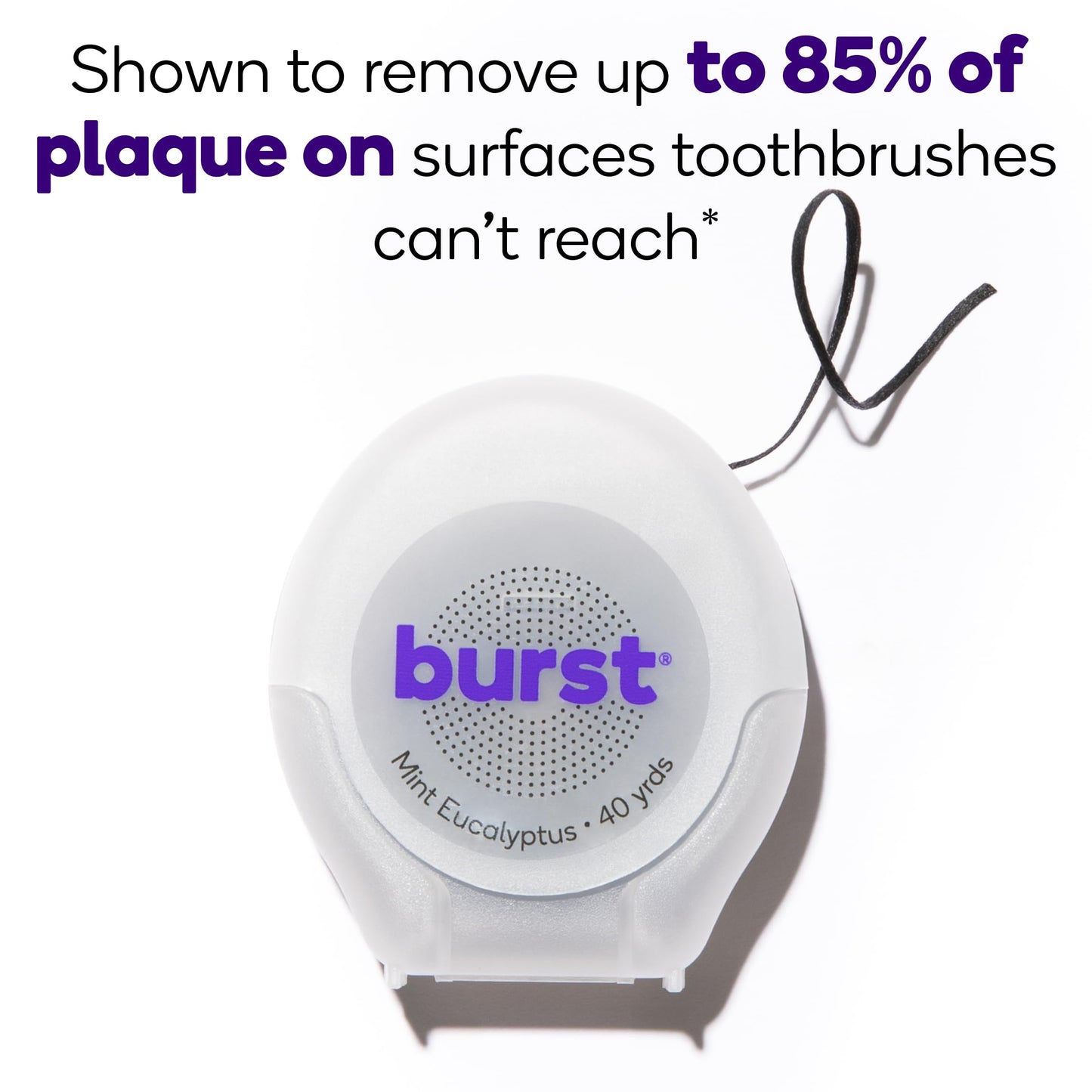 BURST Expanding Dental Floss (Mint Eucalyptus/40 Yards) | Stain Absorbing & Woven with Xylitol Coating to Fight Cavities | Vegan | Paraben Free
