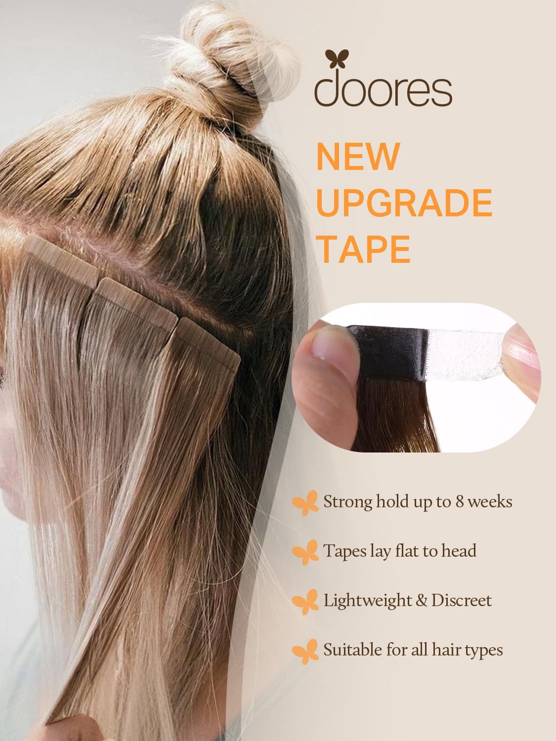 DOORES Tape in Hair Extensions Human Hair, Balayage Dark Brown to Chestnut Brown 50g 20pcs 18 Inch, Human Hair Extensions Natural Remy Straight Hair Skin Weft