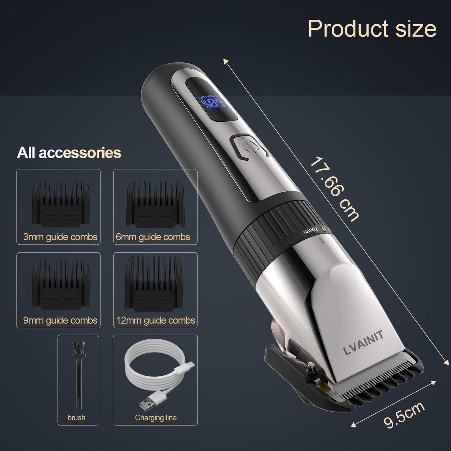 LVAINIT Hair Clippers for Men, Cordless LCD Rechargeable Hair Trimmer Beard Trimmer for Men, Men's Grooming Kit for Hair, Face, Beard, Professional Electric Barber Clippers