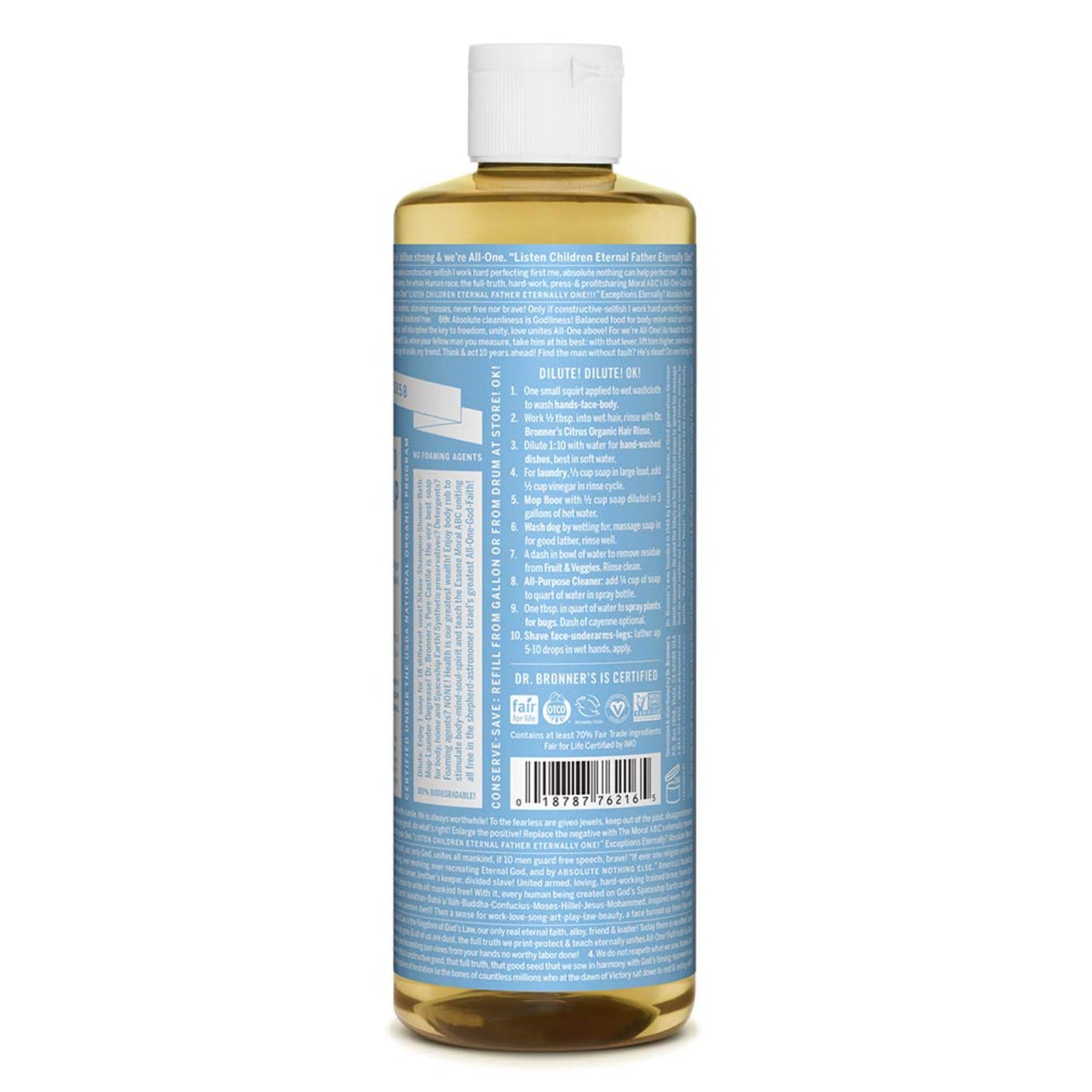 Dr. Bronner’s - Pure-Castile Liquid Soap (Baby Unscented, 16 Ounce) - Made with Organic Oils, 18-in-1 Uses: Face, Hair, Laundry & Dishes For Sensitive Skin & Babies, No Added Fragrance, Vegan, Non-GMO