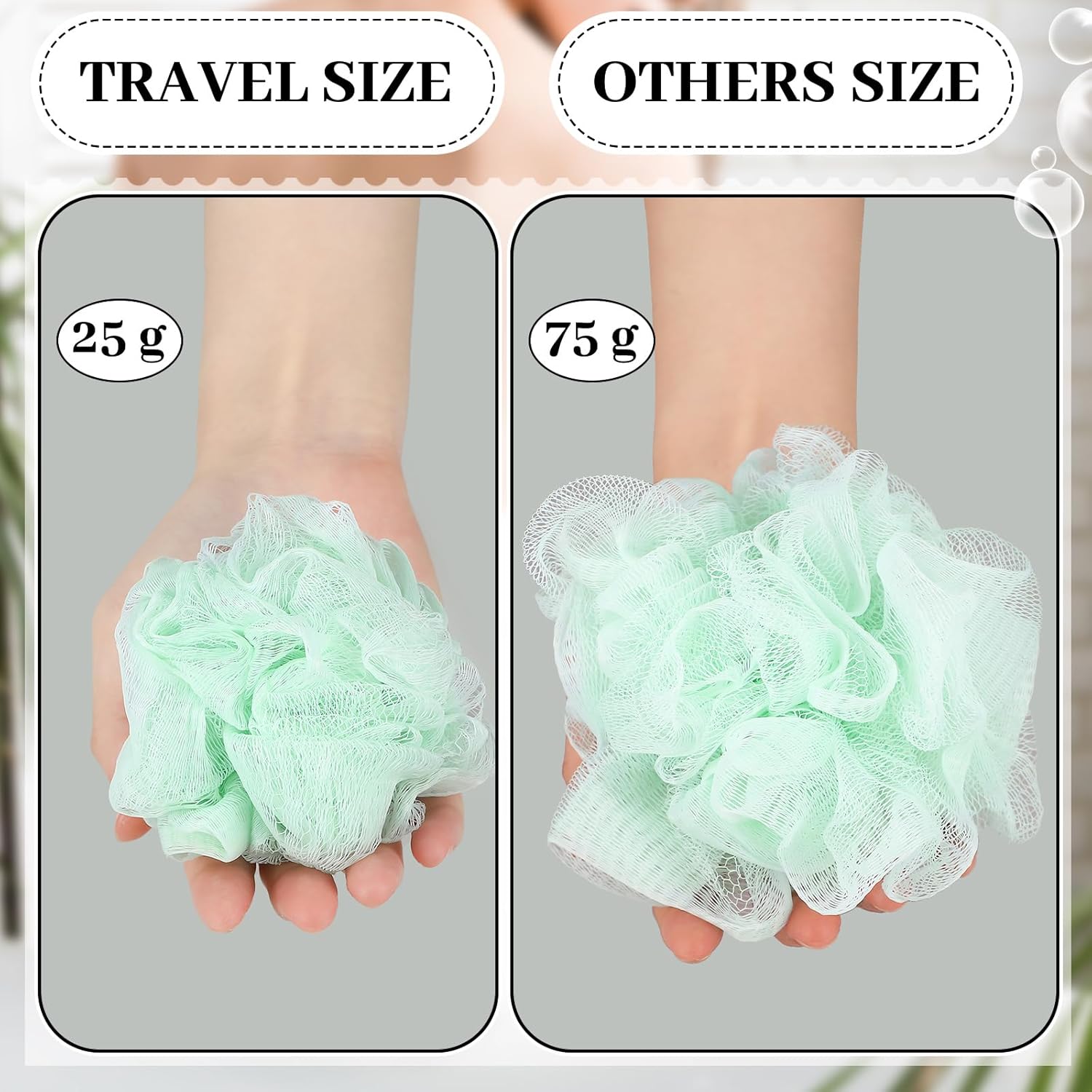 Travel Size Loofah Set - 12 Individually Wrapped Mini Bath Sponges with Case (Black, 25g)
