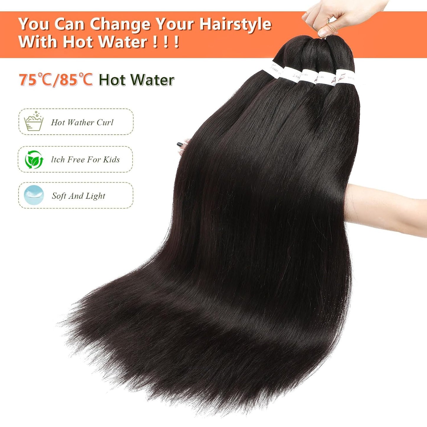 24-Inch Pre-Stretched Braiding Hair - 8 Packs Soft Yaki Texture for Crochet & Twists