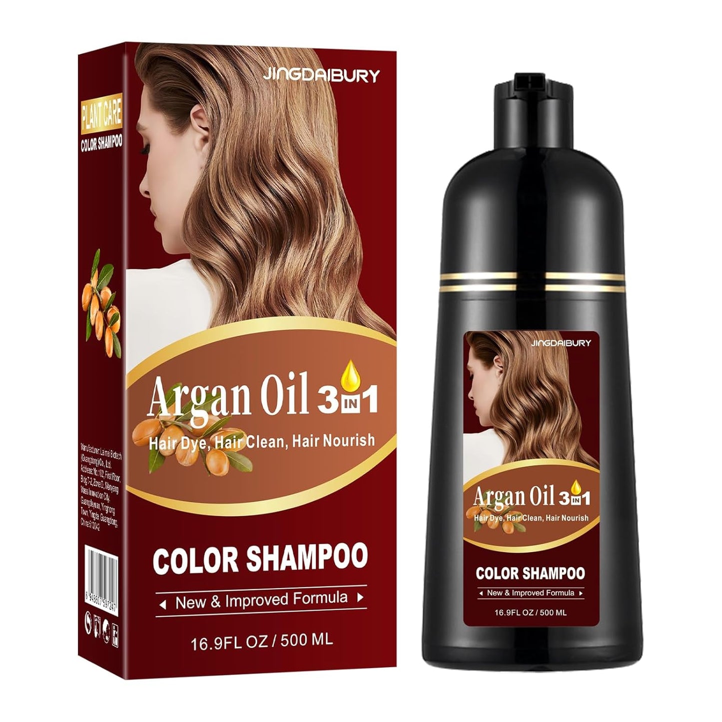 Black Argan Oil Hair Dye Shampoo - 16.9 Fl Oz, 3-in-1 Semi-Permanent Color