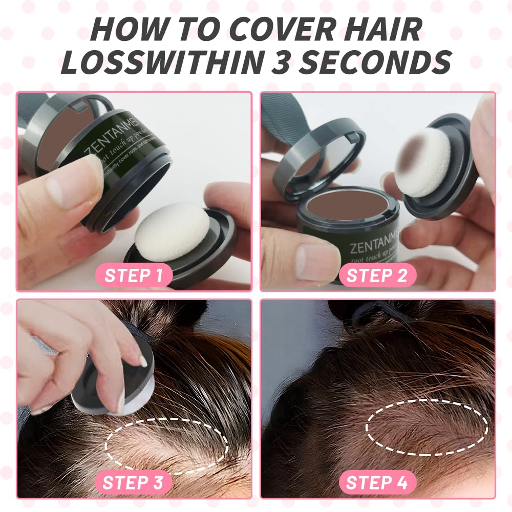 ZENTANMEI Root Touch Up Hairline Powder for Women & Men, Gray Hair Cover Up, Hairline Shadow Powder Sweatproof & Windproof, 0.14 oz Root Cover Up for Thinning Hair (Light Brown)