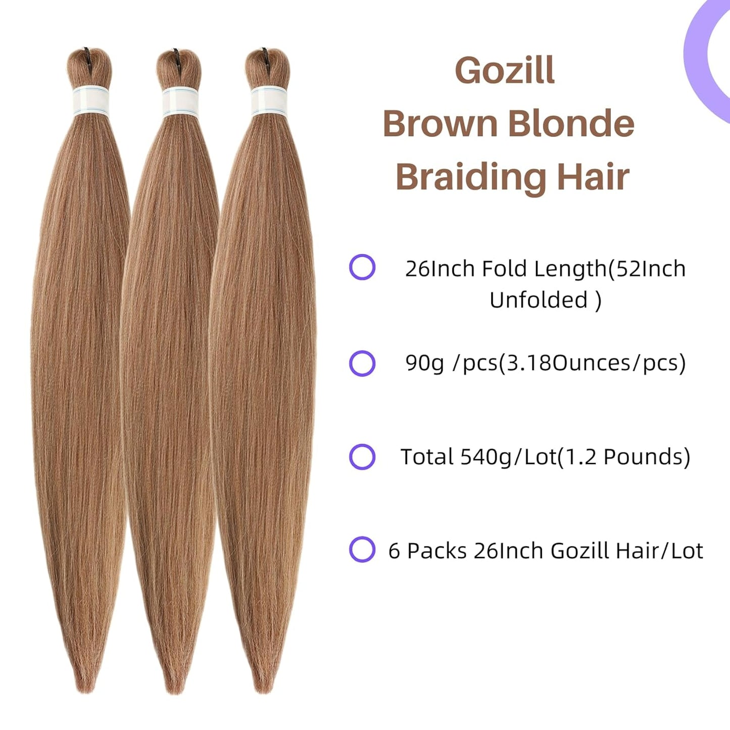 Ash Brown Pre-Stretched Knotless Braiding Hair Extensions - 6 Packs Synthetic Box Braids
