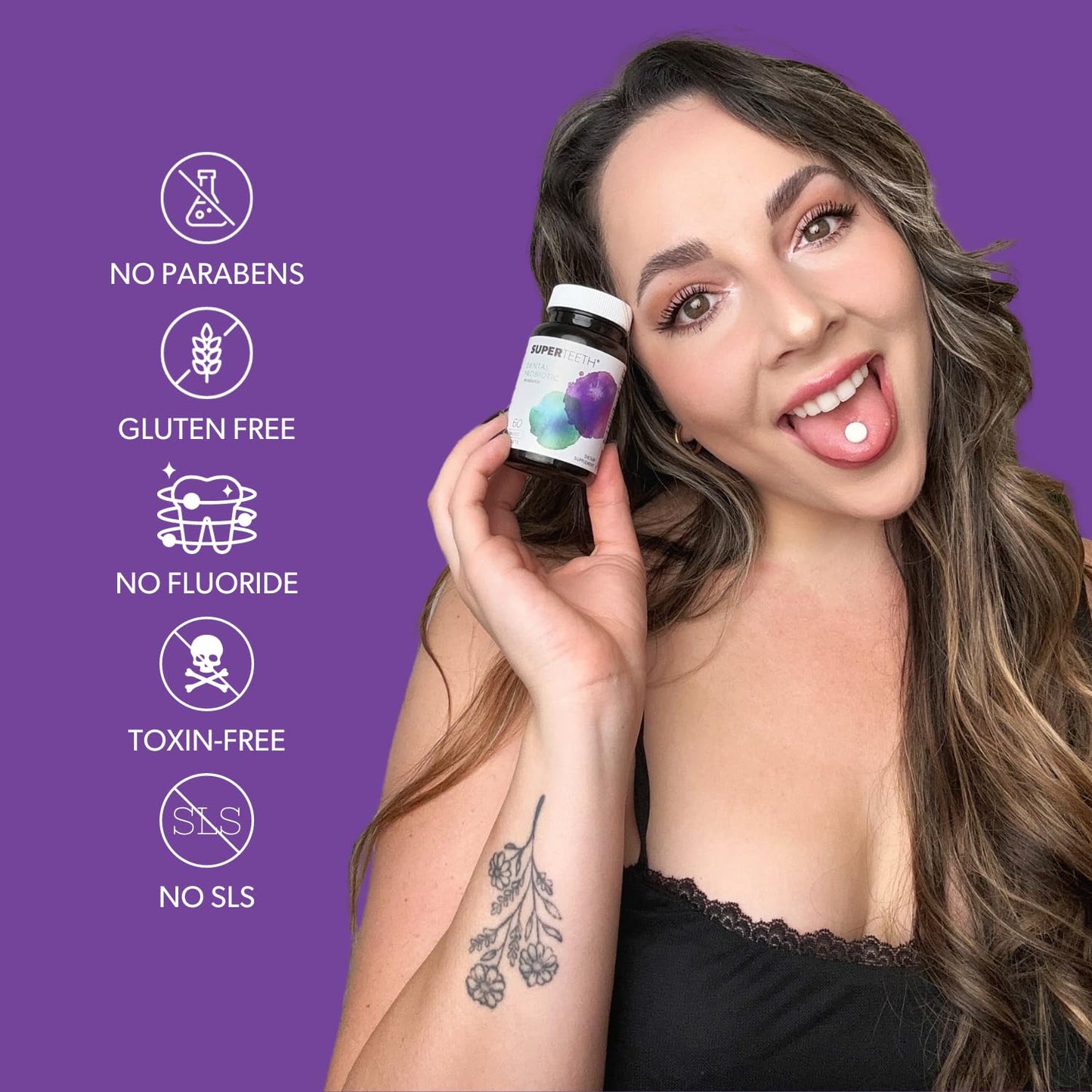 SuperTeeth Chewable Dental Probiotic for Adults & Kids | Support Healthy Teeth & Gums | Oral Health | Fights Bad Breath | BLIS M18 | 30 Mint Flavored Tablets | Fluoride & Sugar Free | Vegan Supplement