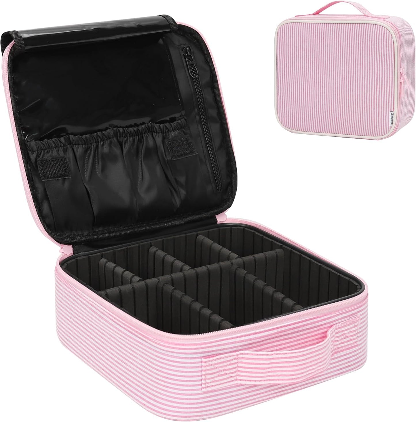 Relavel Portable Travel Makeup Case Organizer with Adjustable Dividers - Black Cosmetic Storage for Brushes, Toiletries & Jewelry