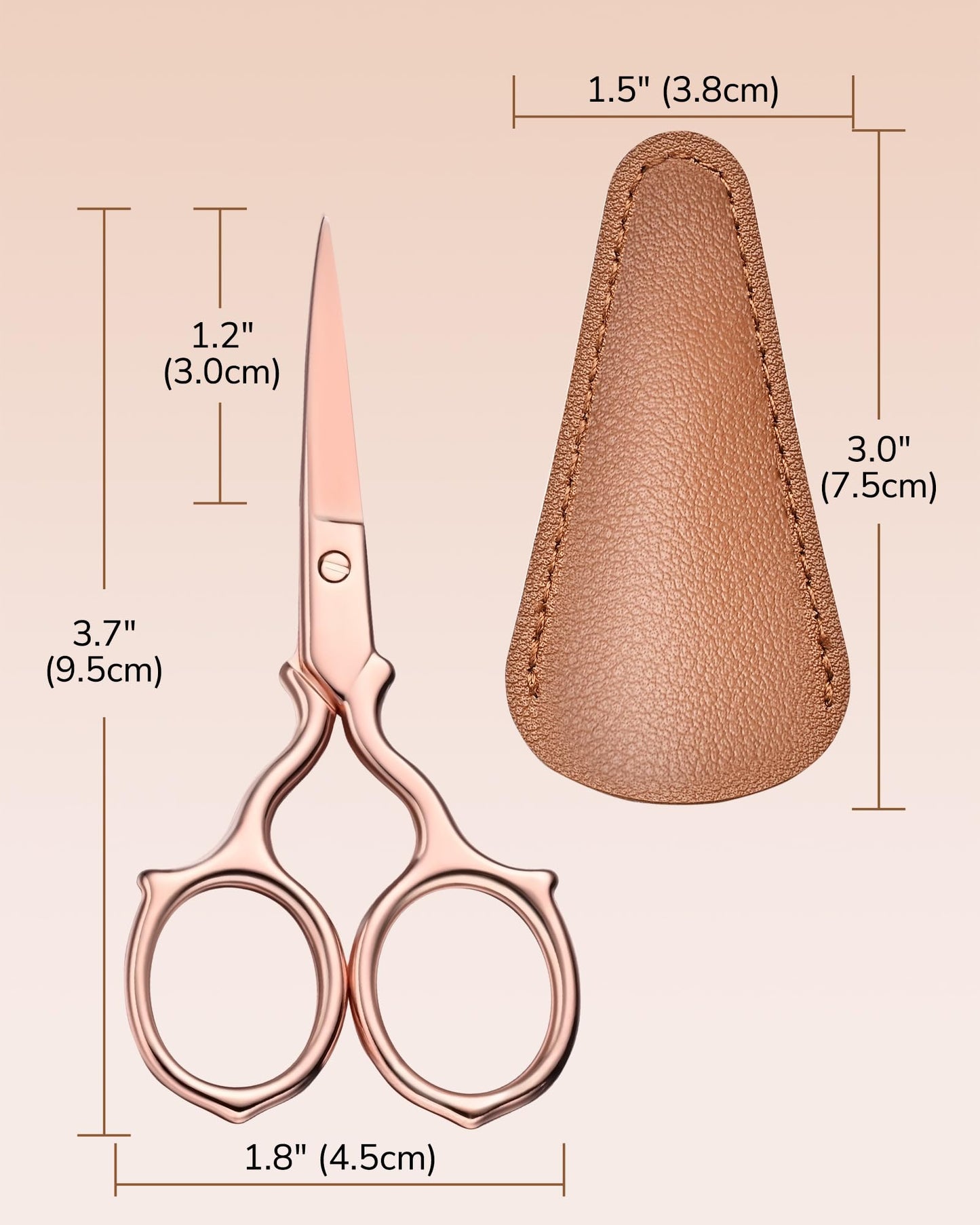 ULG Multi-Purpose Eyebrow Scissors Small Precision Grooming Kit for Women & Men – 3.7” Stainless Steel Beauty Scissors for Eyebrow, Eyelash, Nose Hair, Beard, Mustache with a PU Pouch, Rose Gold