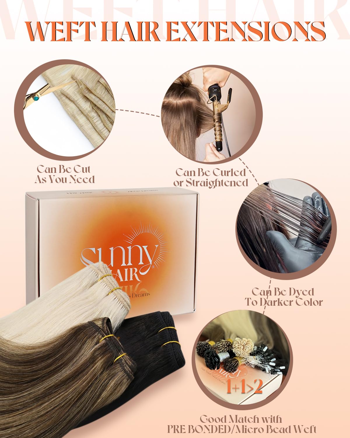 Sunny Hair 22 inch Sew in Hair Extensions Real Human Hair Jet Black Sew in Hair Extensions Long Hair Black Real Human Hair Extensions Weft Black Human Hair Weft Extensions for Women 100g