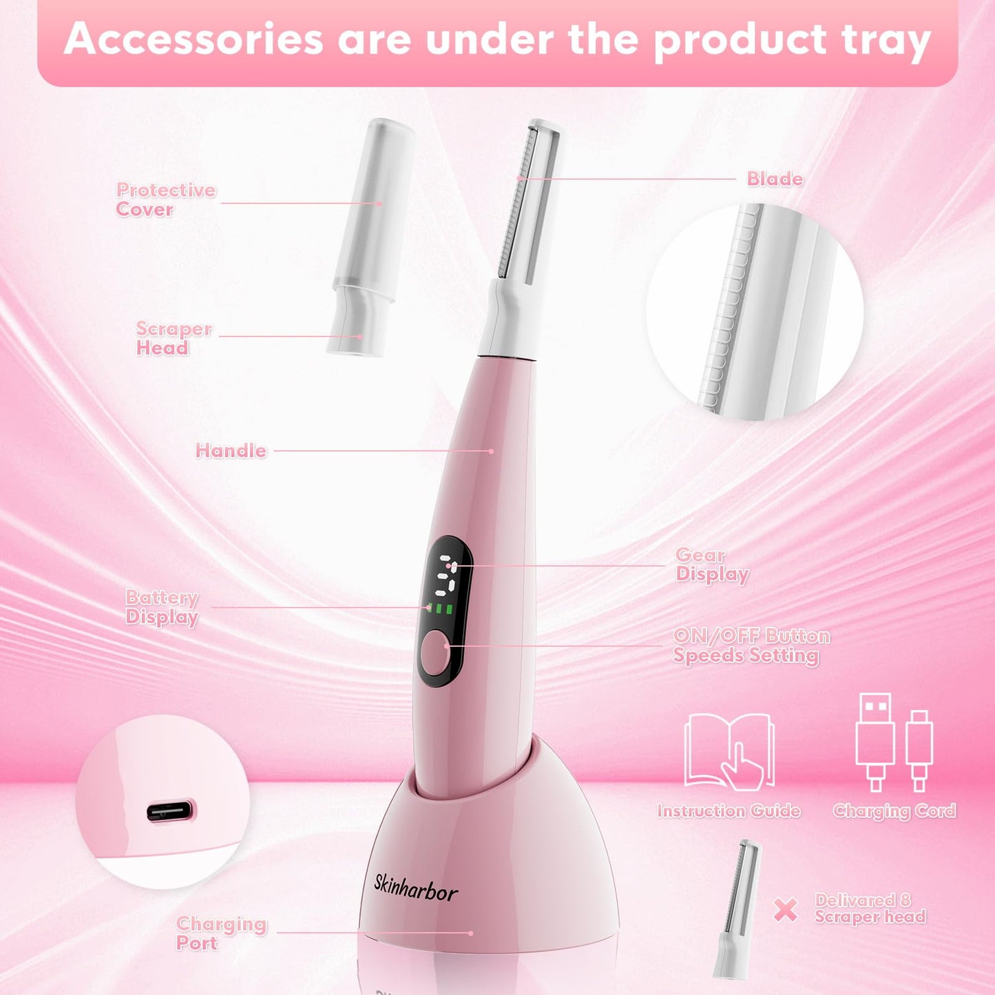 Sonic Smooth Dermaplane Razor for Women Face,Women’S Facial Exfoliation & Peach Fuzz Hair Removal System,Anti-Aging–3 Speeds–8 Dermaplaning Blades–Rechargeable,Sonicsmooth Sonic Dermaplaning Tool