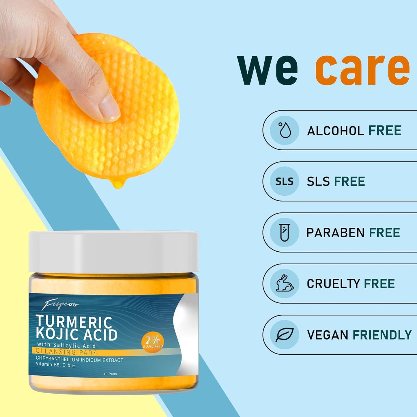 Turmeric Cleansing Pads with Kojic Acid - 80 Exfoliating & Hydrating Pads for Face