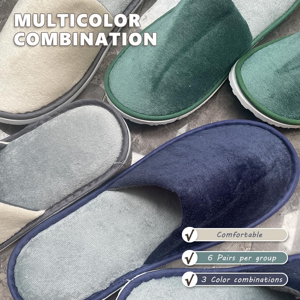 Non-Slip Disposable Slippers - 2-6 Pairs, Washable Velvet Closed Toe for Guests, Hotel & Spa