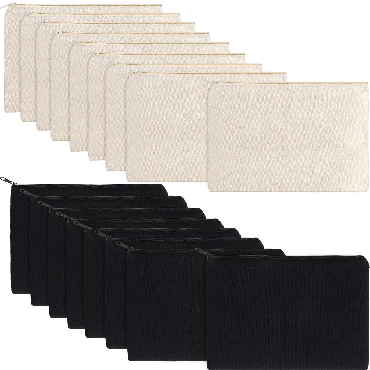 16 Pack Canvas Makeup Bags - Blank Zipper Pouches for DIY Crafts & Travel Toiletry Storage (Beige)