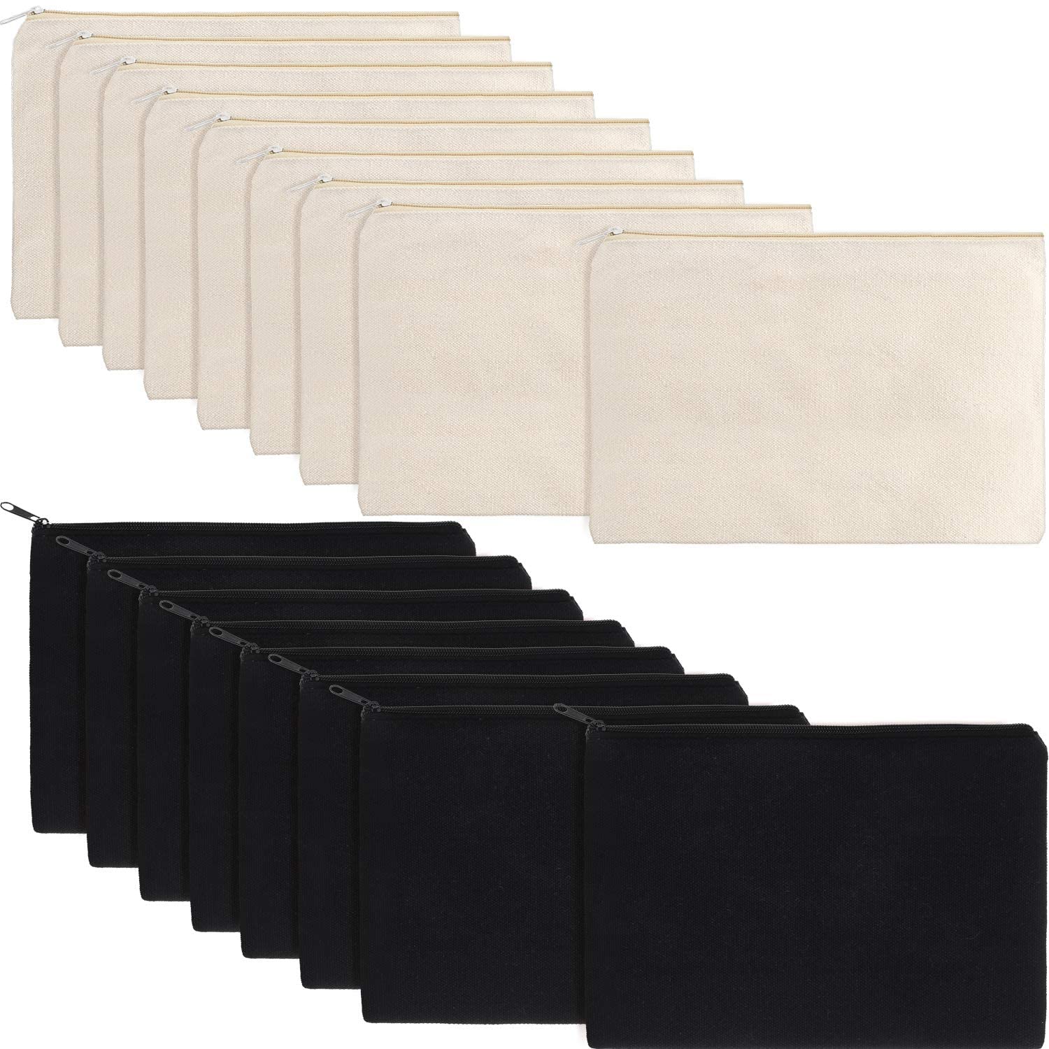16 Pack Canvas Makeup Bags - Blank Zipper Pouches for DIY Crafts & Travel Toiletry Storage (Beige)